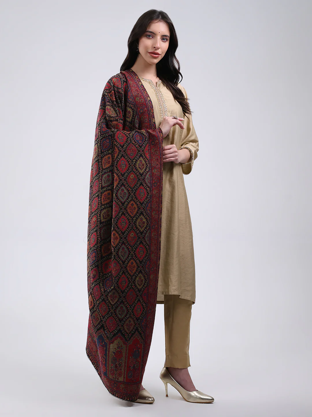 Women Multicolor Self Design Wool Blend Shawl - Image 4