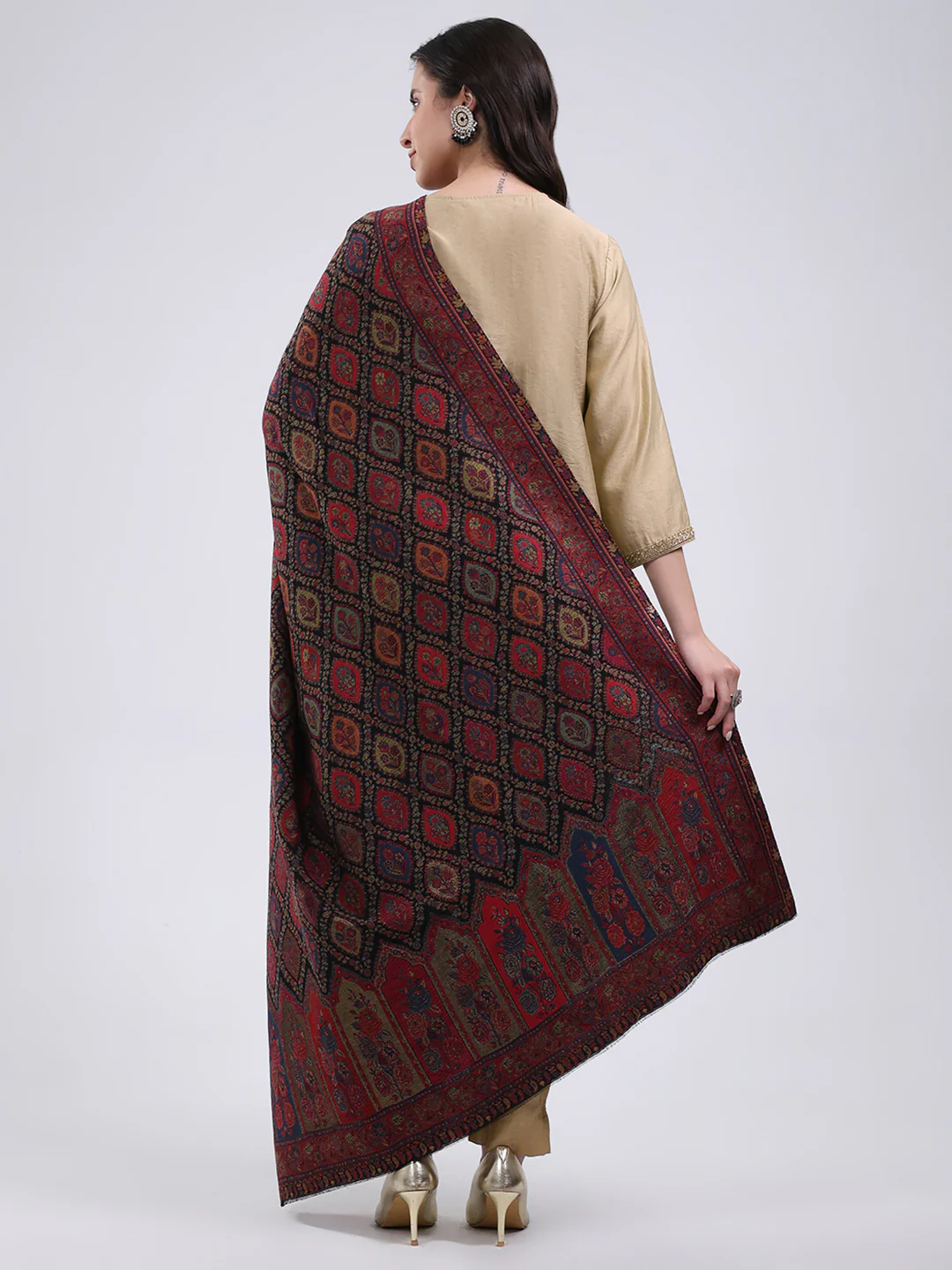Women Multicolor Self Design Wool Blend Shawl - Image 5