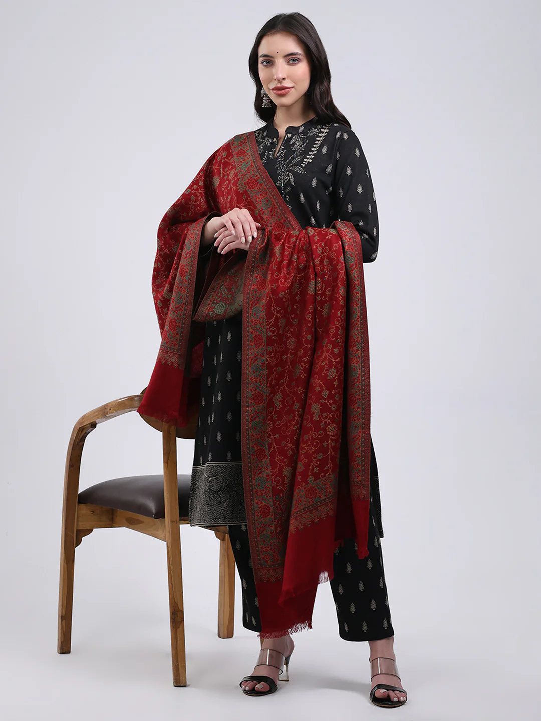 Women Multicolor Self Design Wool Blend Stole - Image 2