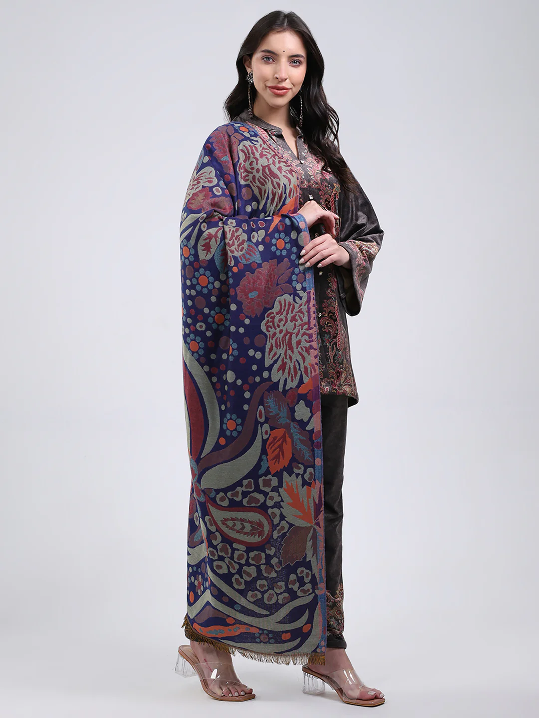 Women Multicolor Self Design Wool Blend Stole - Image 4