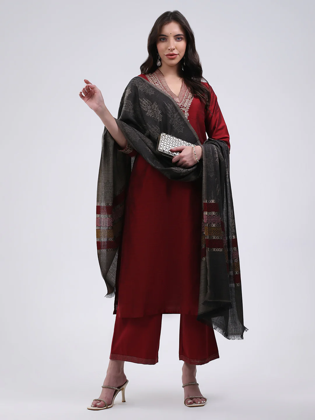 Women Multicolor Self Design Wool Blend Stole - Image 2