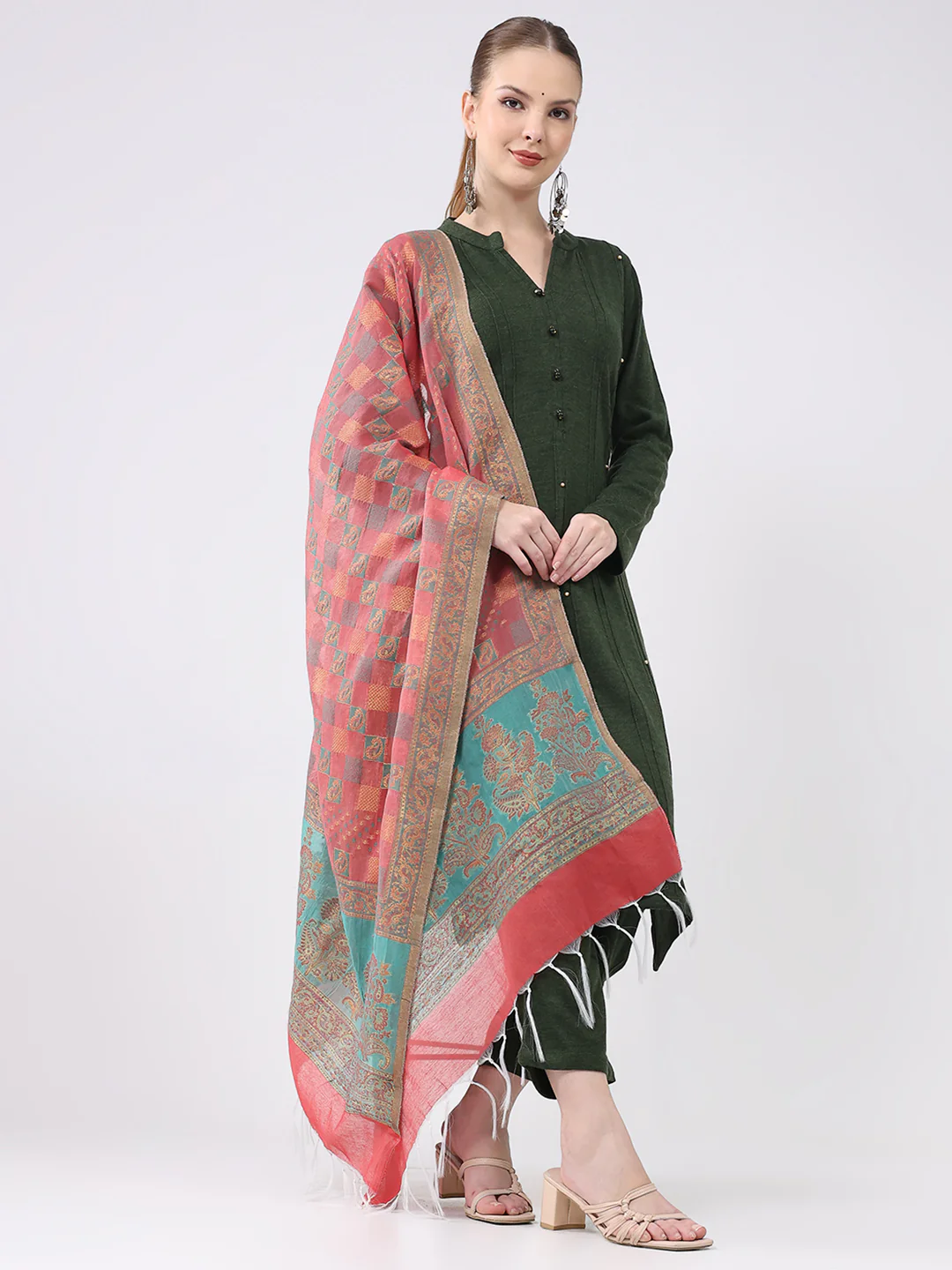 Women Multicolor Self Design Wool Stole - Image 2