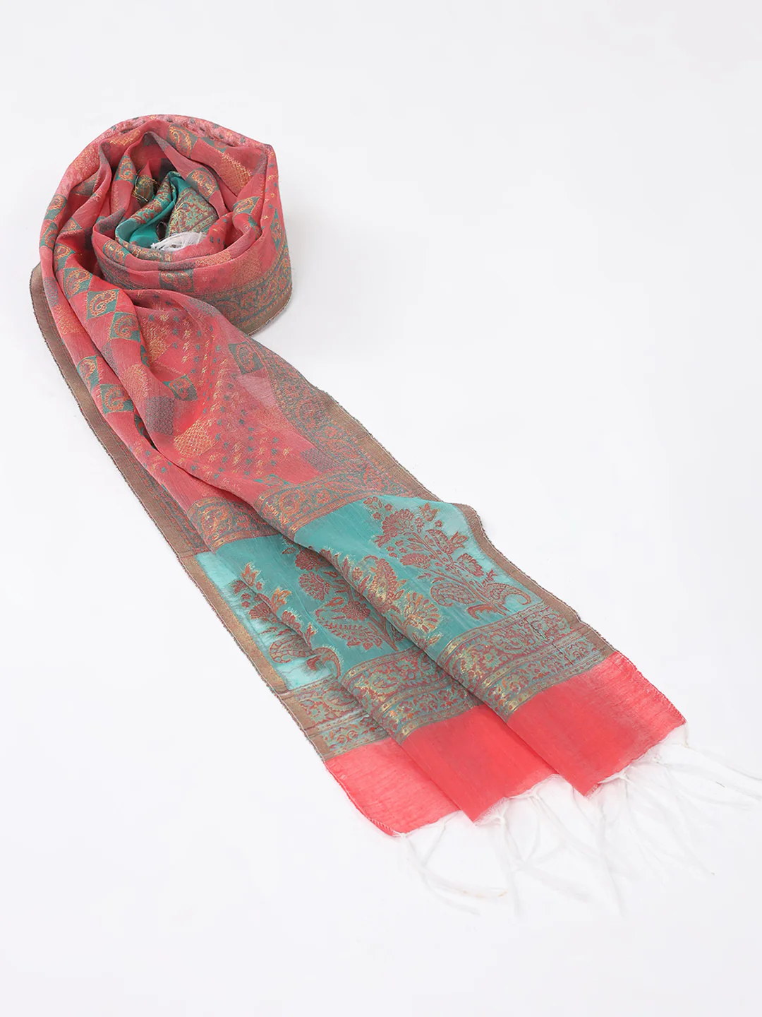 Women Multicolor Self Design Wool Stole - Image 6