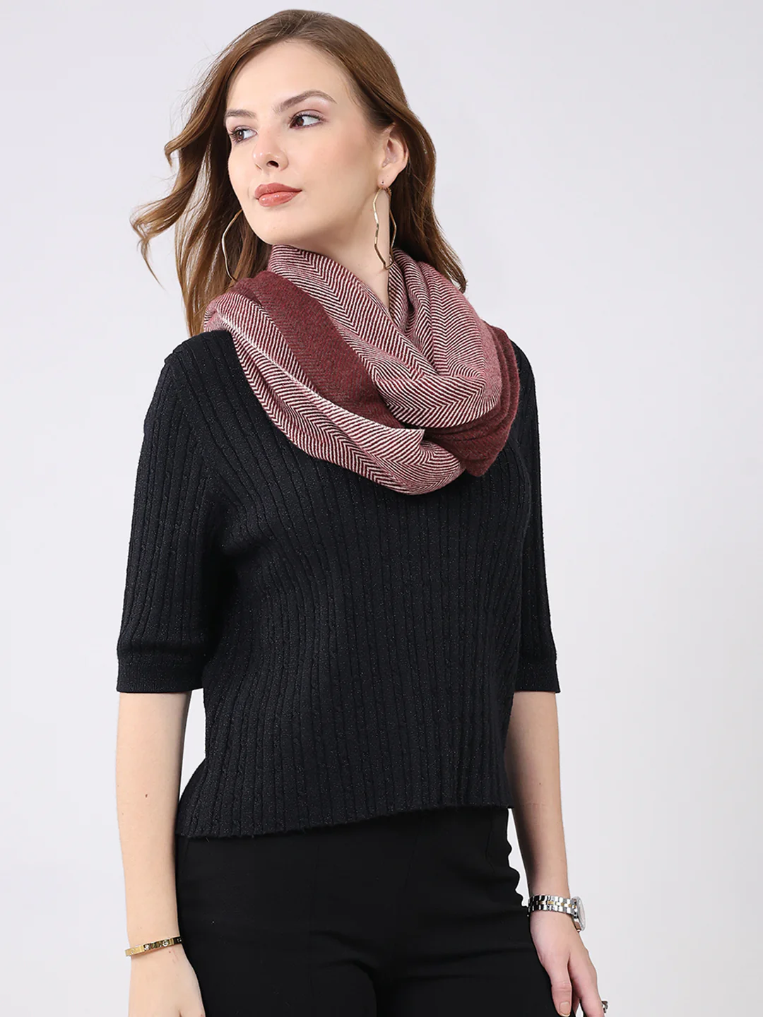 Women Multicolor Self Design Wool Stole - Image 5