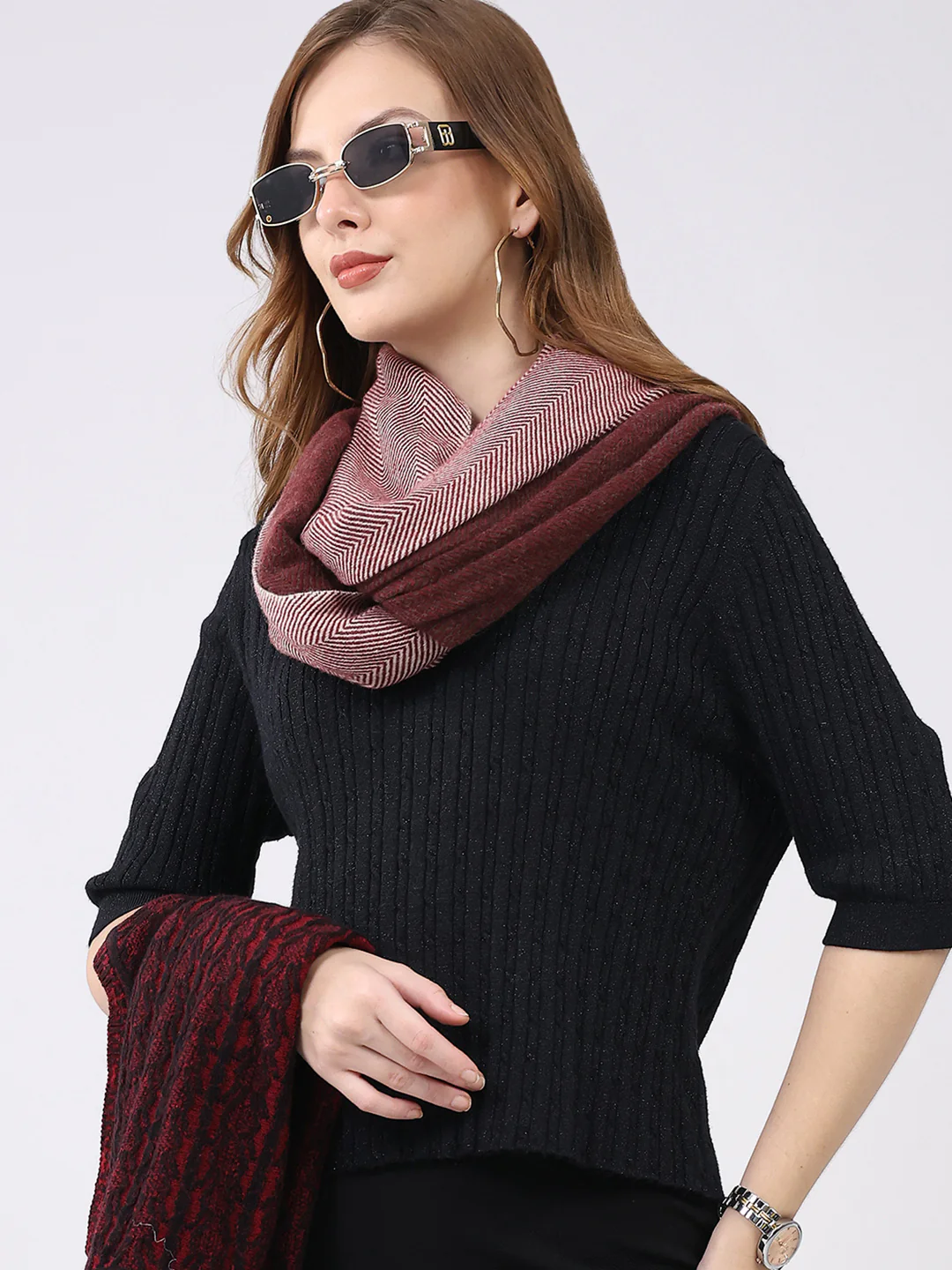 Women Multicolor Self Design Wool Stole - Image 6