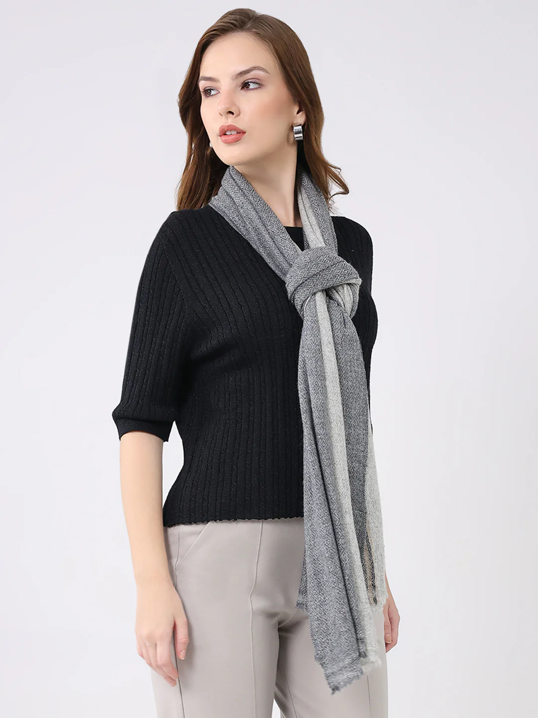 Women Multicolor Self Design Wool Stole - Image 4