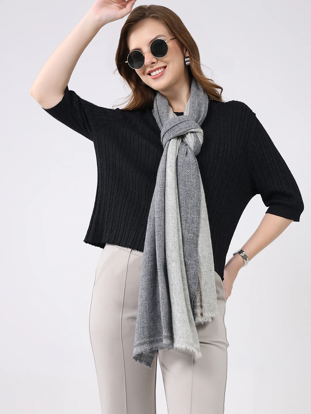 Women Multicolor Self Design Wool Stole - Image 6