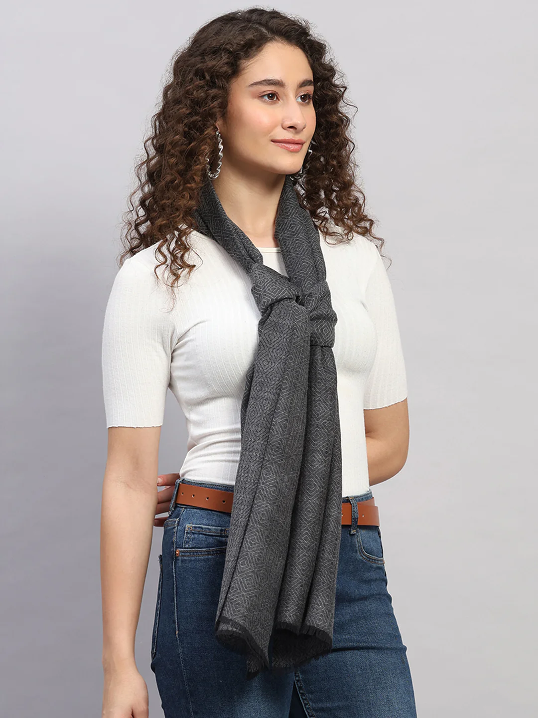 Women Multicolor Self Design Wool Stole - Image 4