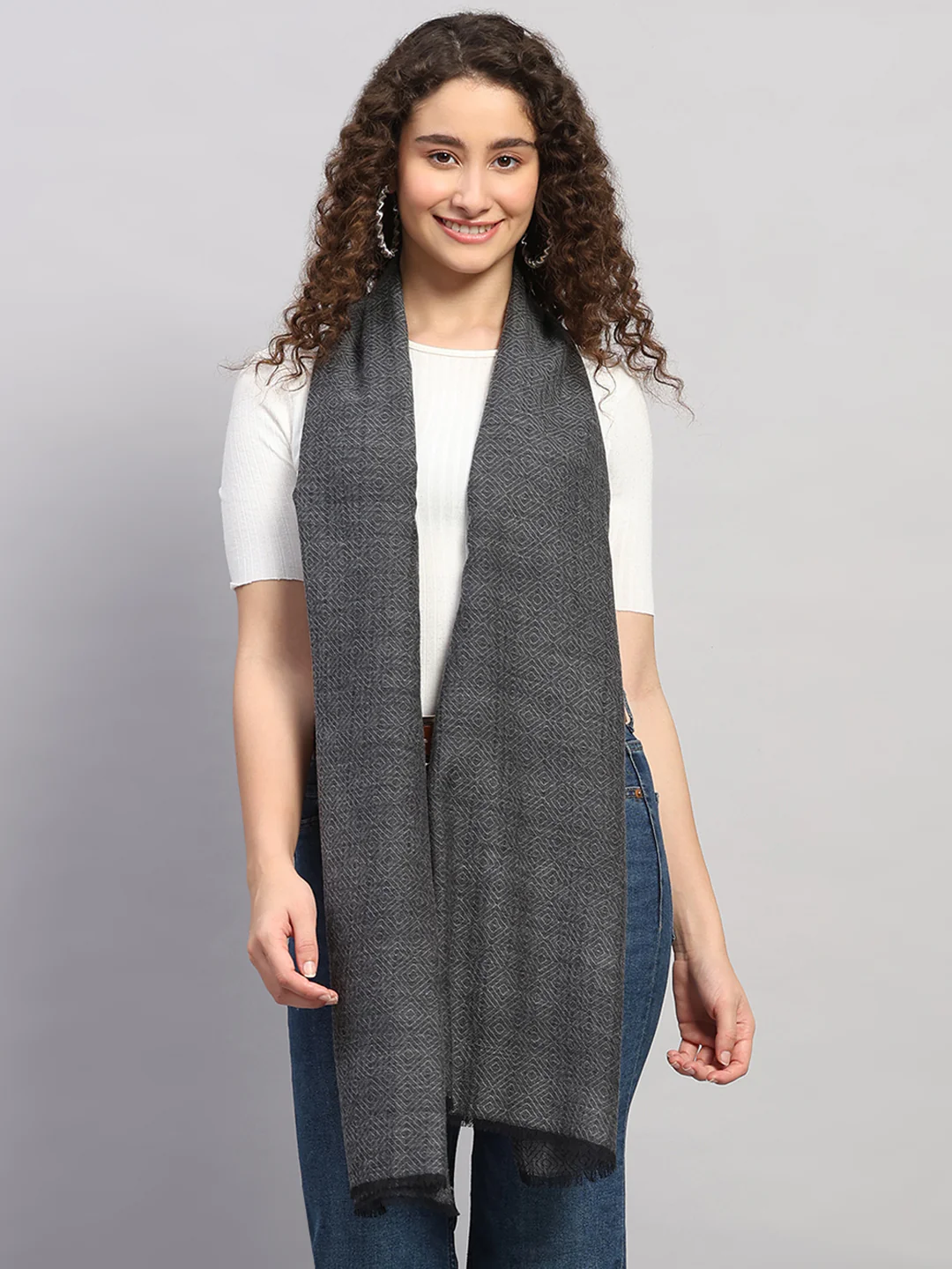 Women Multicolor Self Design Wool Stole - Image 5