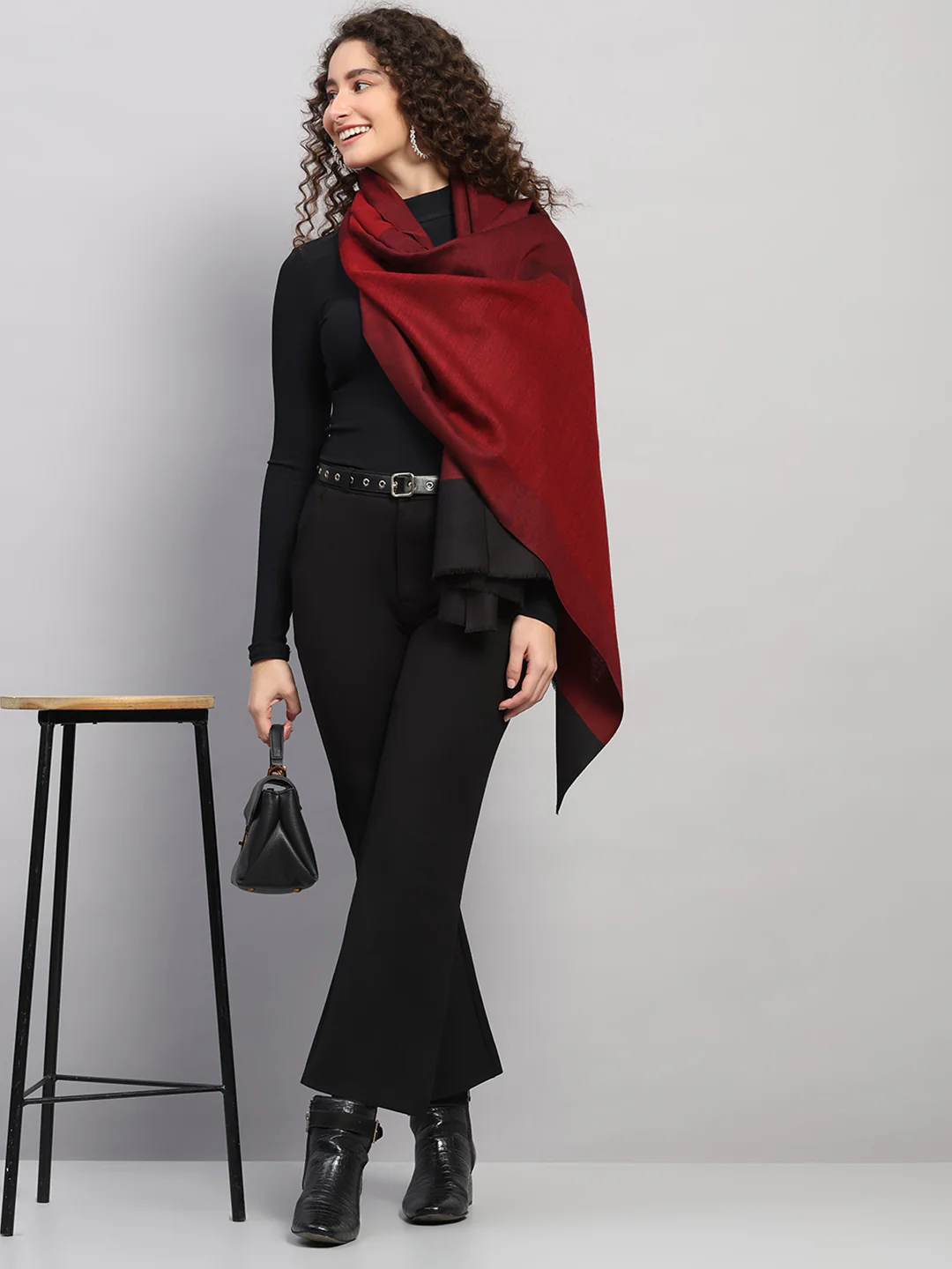 Women Multicolor Self Design Wool Stole - Image 2