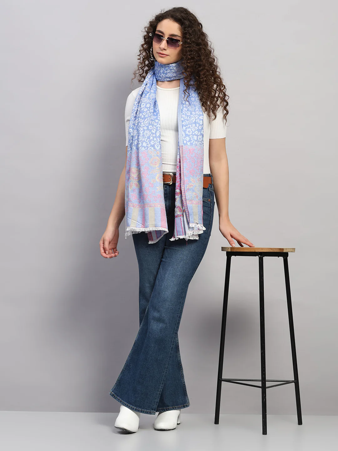 Women Multicolor Self Design Wool Stole - Image 2