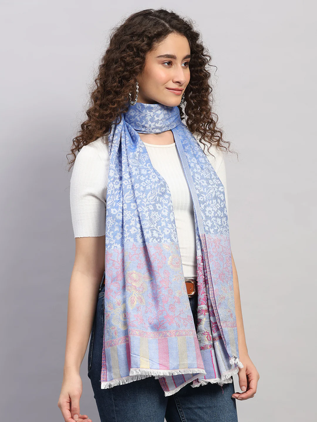 Women Multicolor Self Design Wool Stole - Image 4