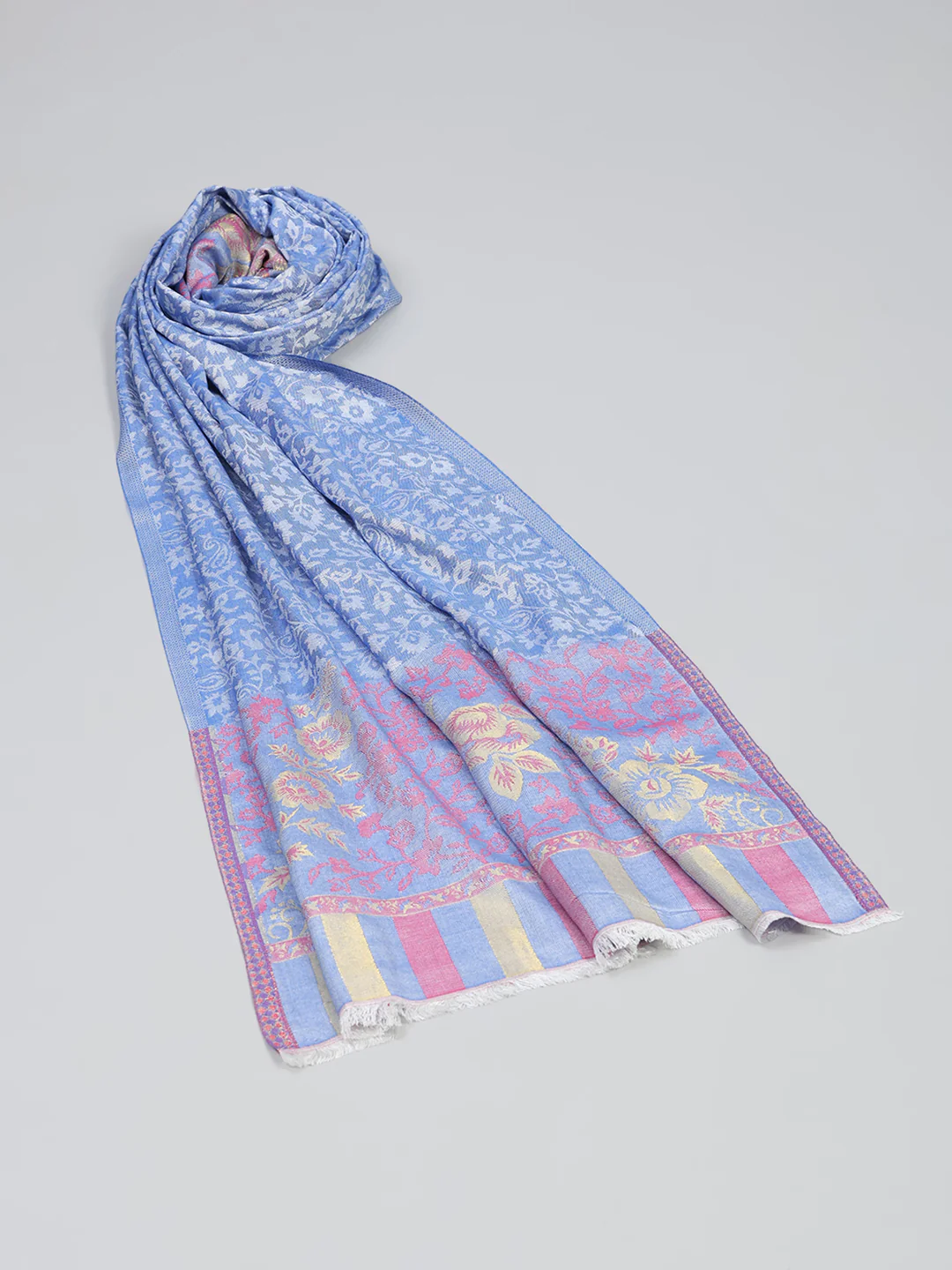 Women Multicolor Self Design Wool Stole - Image 6
