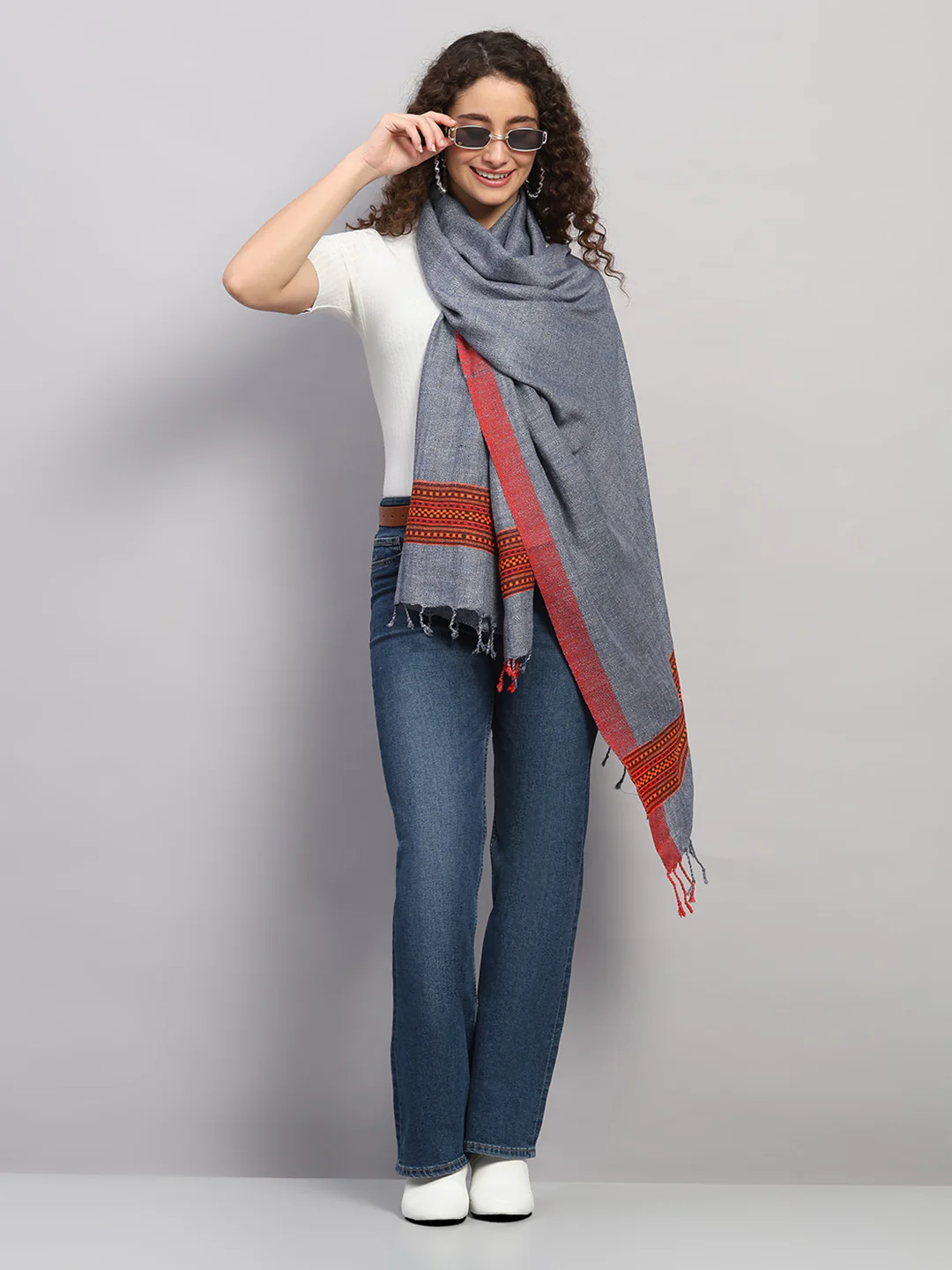 Women Multicolor Self Design Wool Stole - Image 2