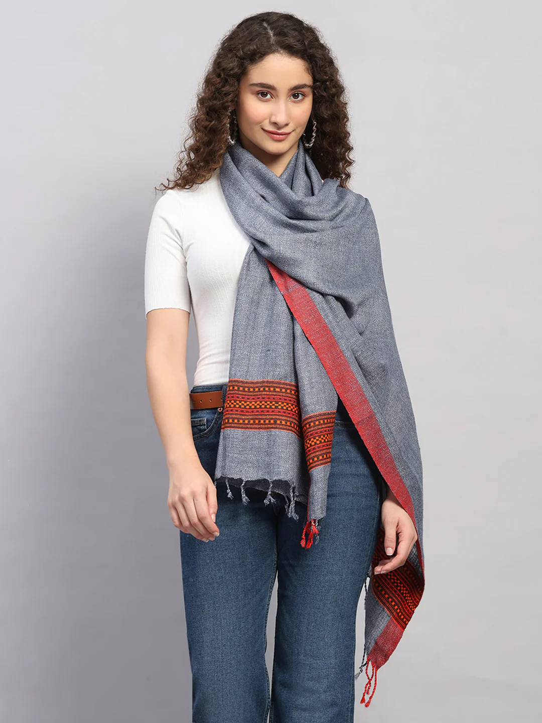 Women Multicolor Self Design Wool Stole - Image 3