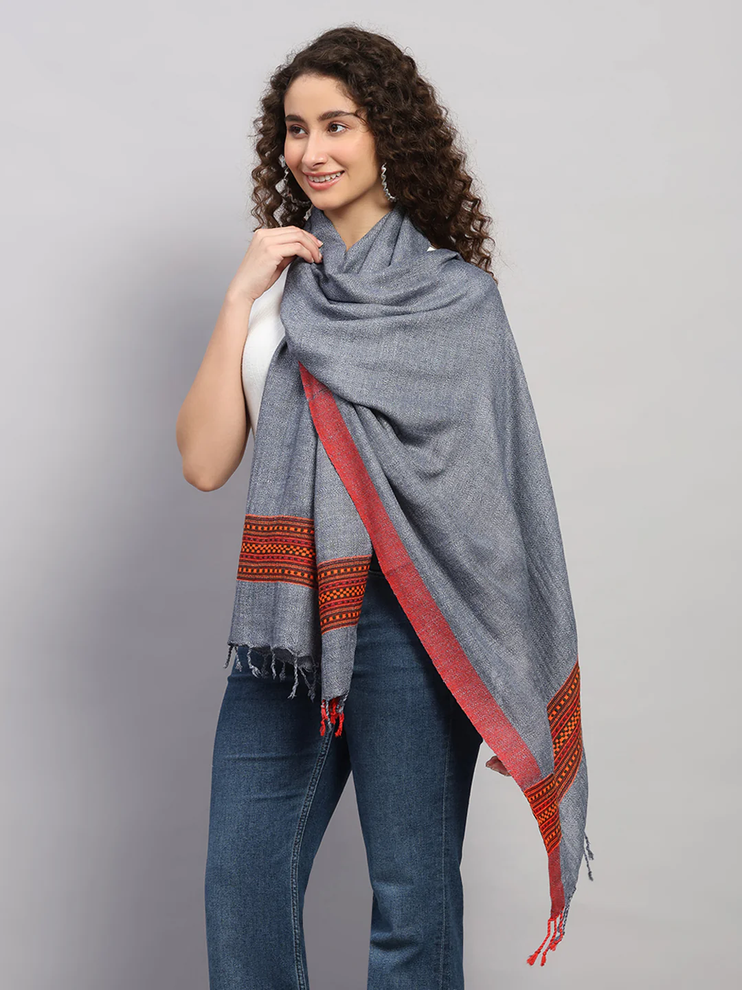 Women Multicolor Self Design Wool Stole - Image 4