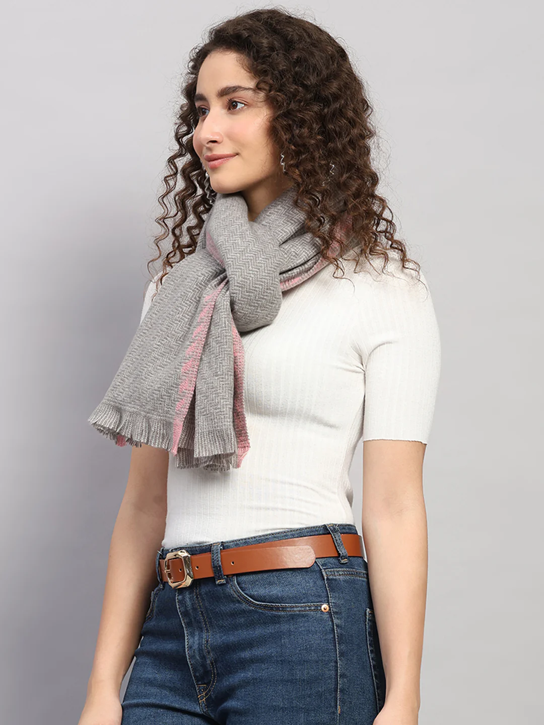 Women Multicolor Self Design Wool Stole - Image 4