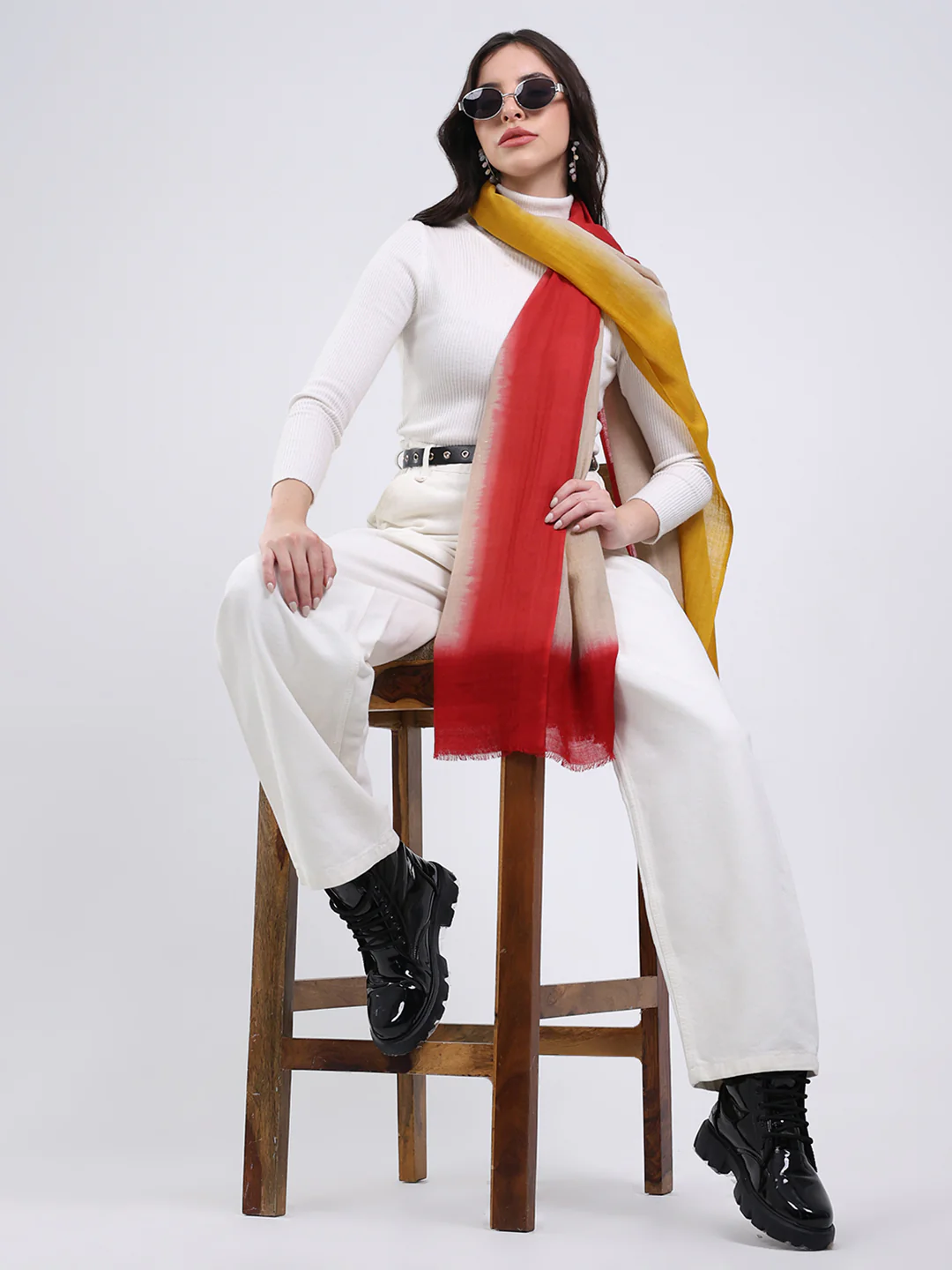 Women Multicolor Solid Wool Blend Stole - Image 2