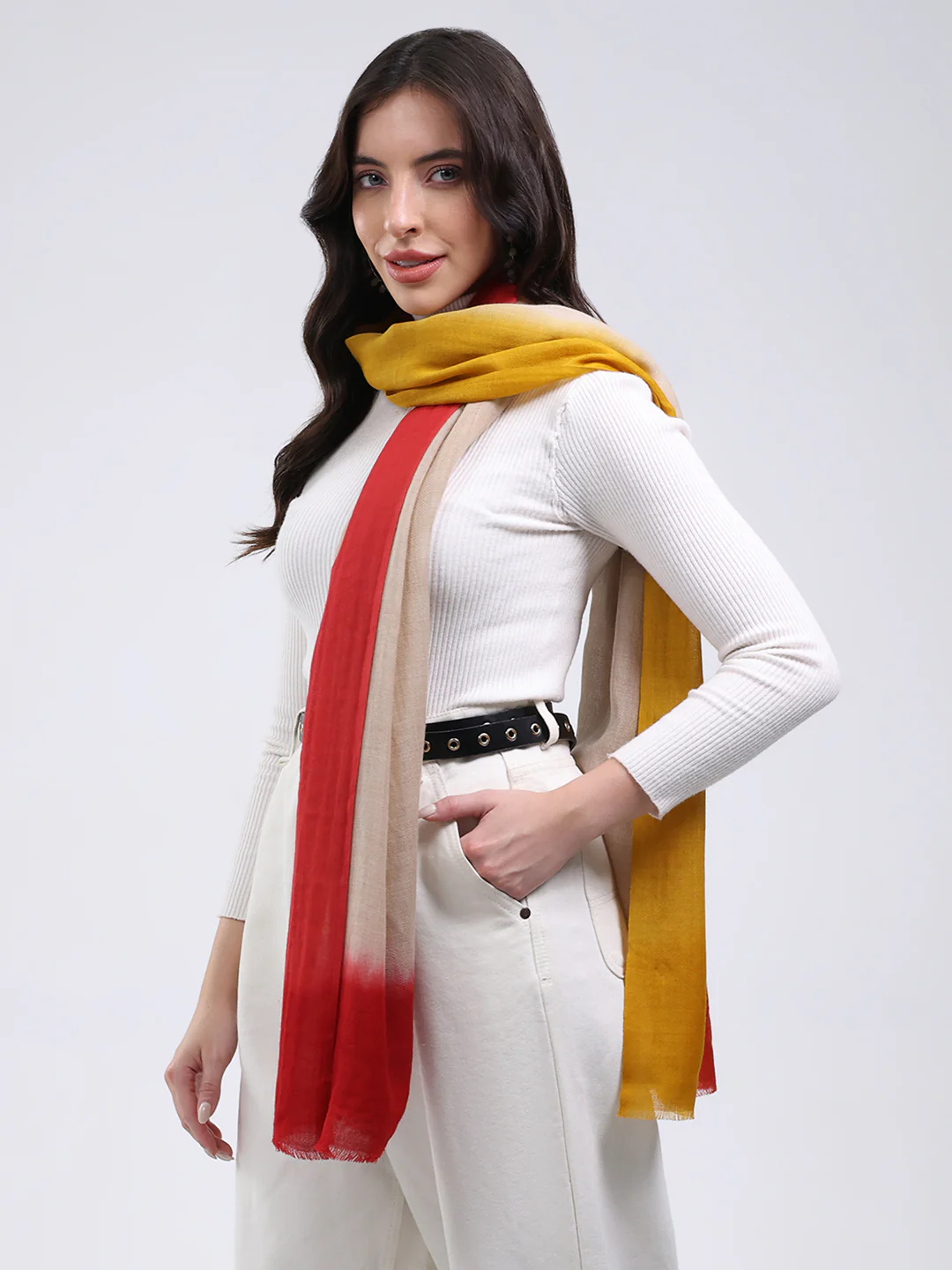 Women Multicolor Solid Wool Blend Stole - Image 3