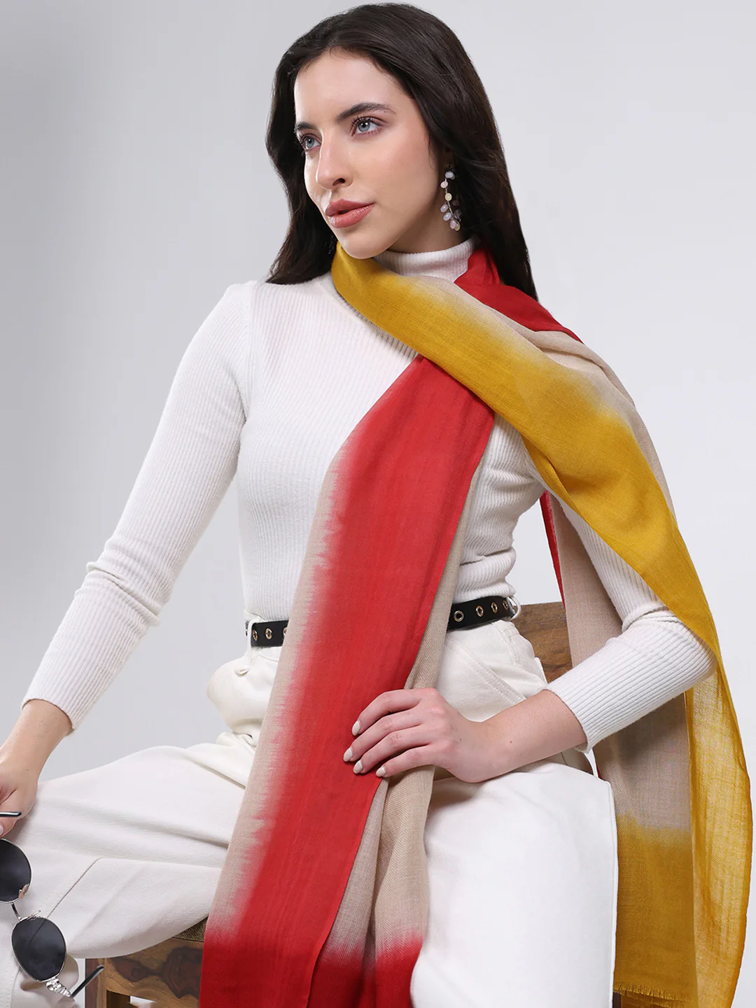 Women Multicolor Solid Wool Blend Stole - Image 6