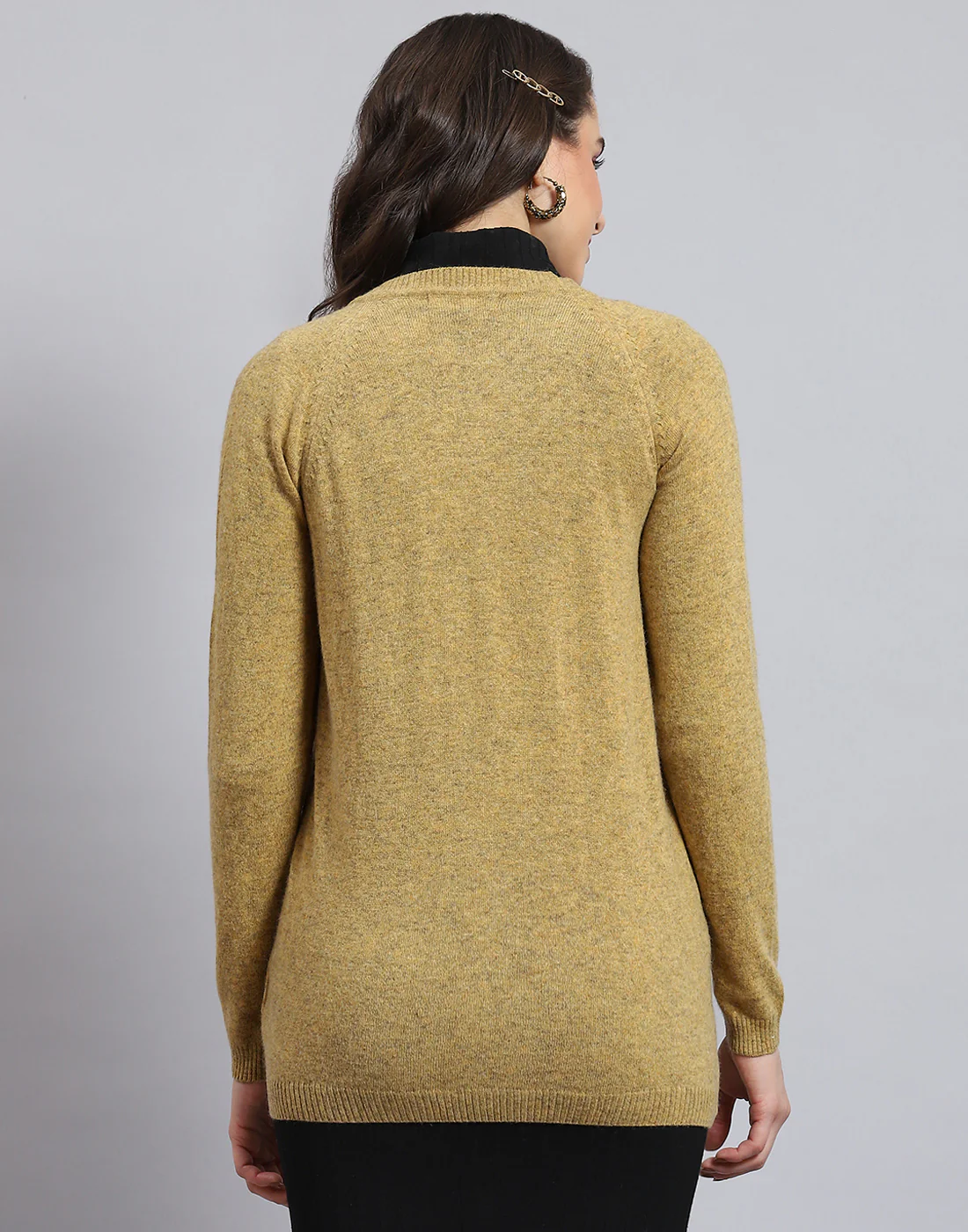 Women Mustard Embellished V Neck Full Sleeve Cardigan - Image 6
