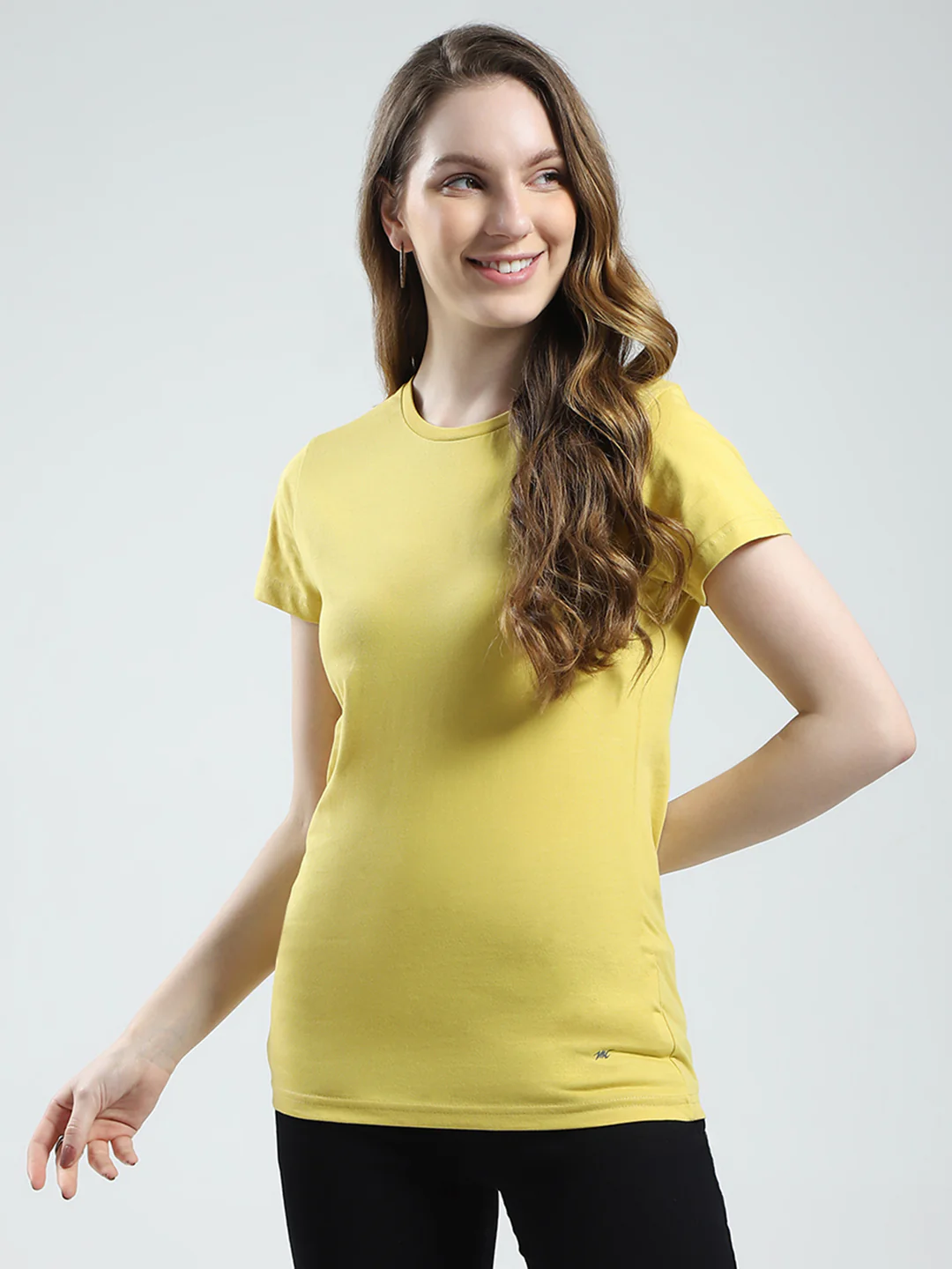 Women Mustard & Peach Solid Round Neck Half Sleeve Top 2Pc Set - Image 3
