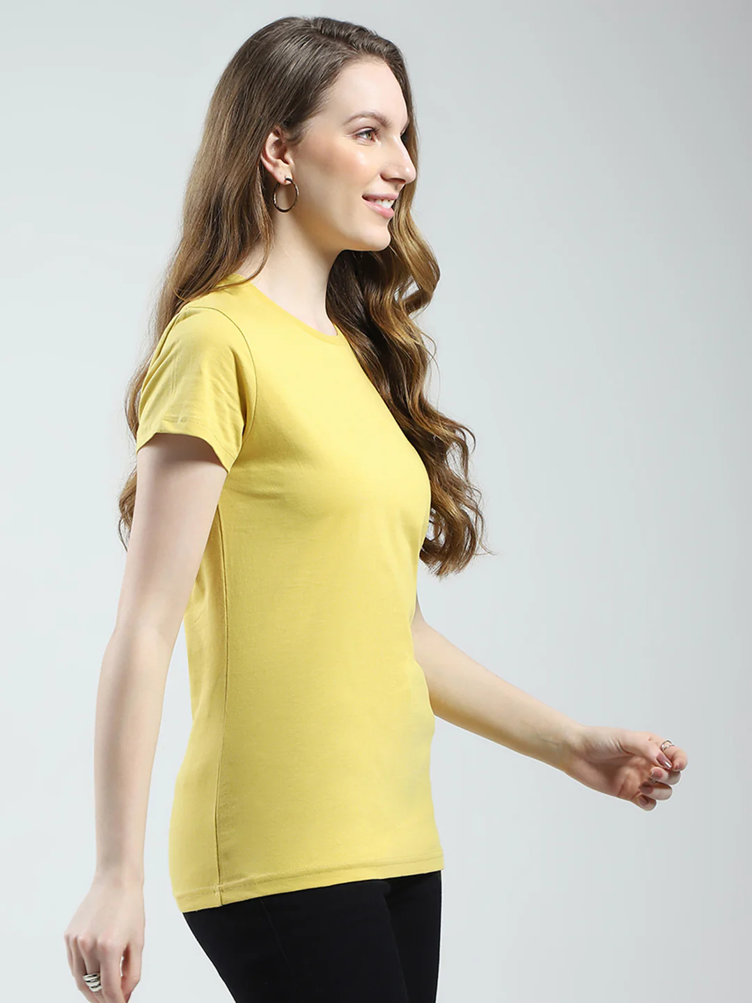 Women Mustard & Peach Solid Round Neck Half Sleeve Top 2Pc Set - Image 5