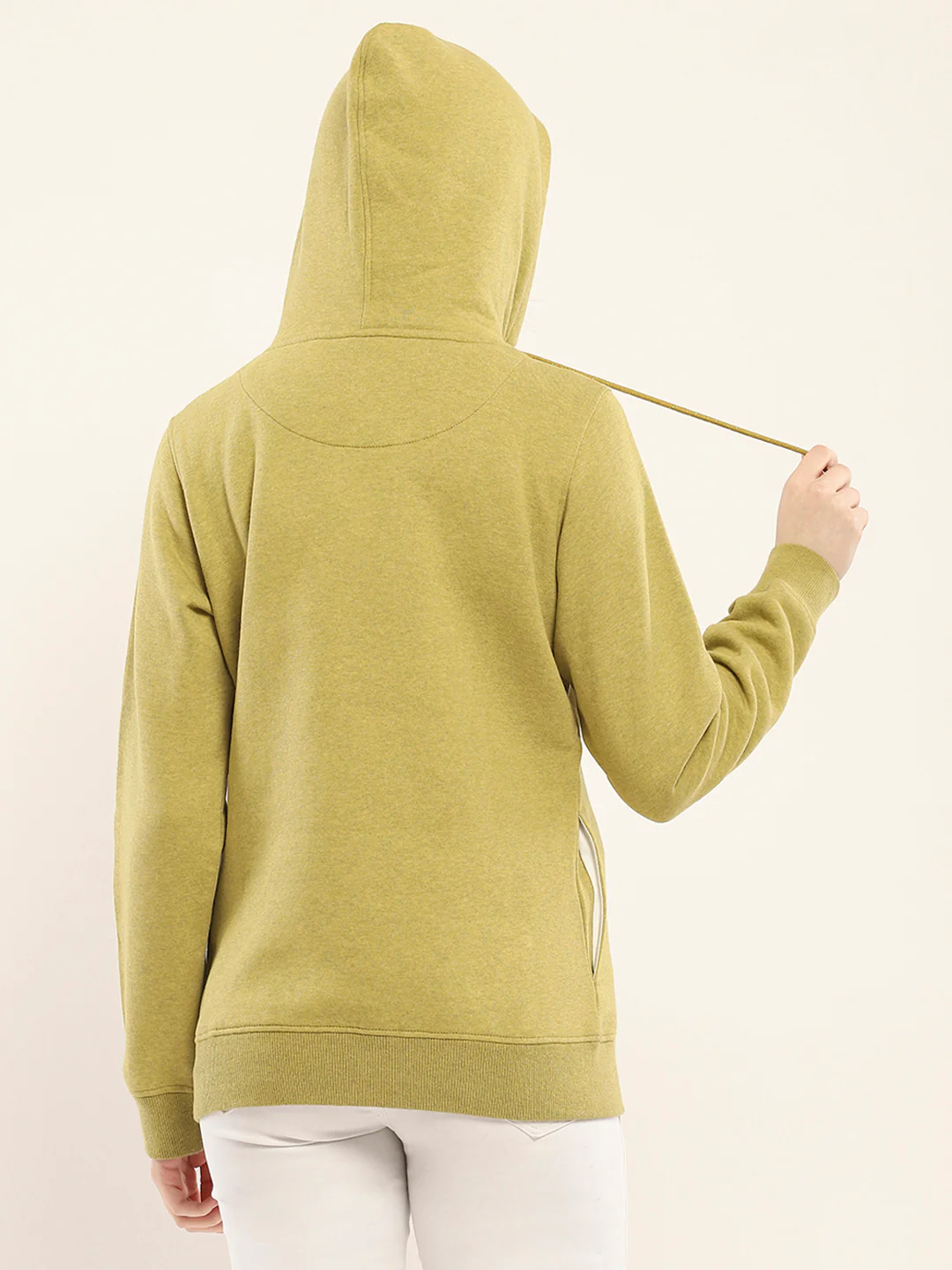 Women Mustard Printed Hooded Full Sleeve Sweatshirt - Image 5