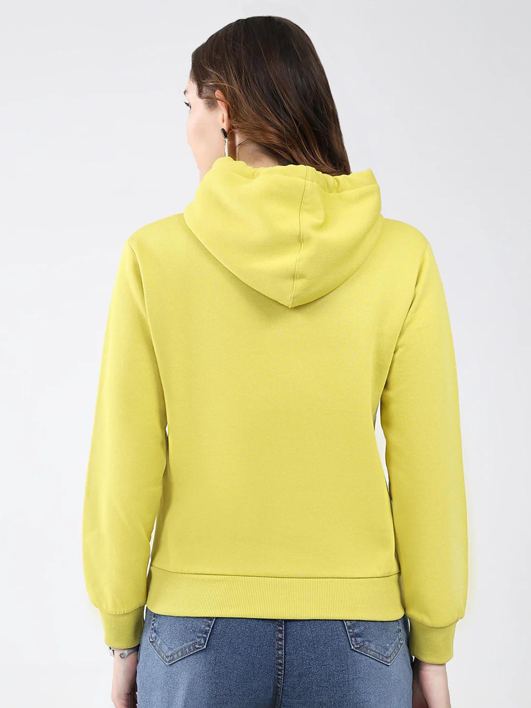 Women Mustard Printed Hooded Full Sleeve Sweatshirt - Image 5