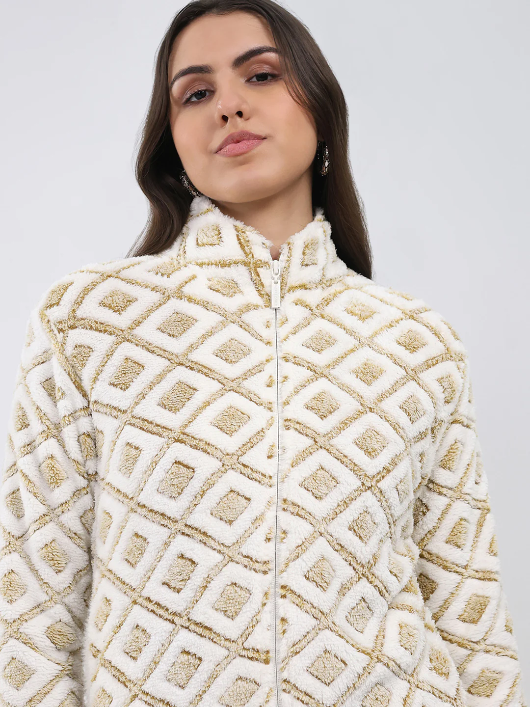 Women Mustard Printed Round Neck Full Sleeve Sweatshirt - Image 7