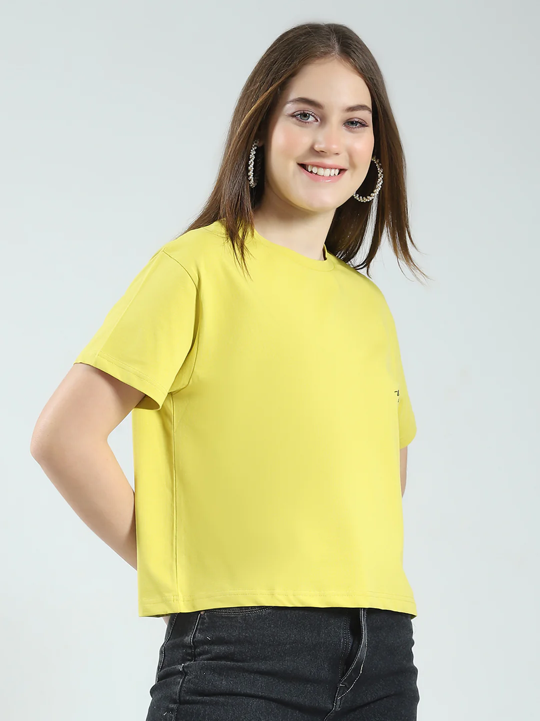 Women Mustard Printed Round Neck Half Sleeve Top - Image 4