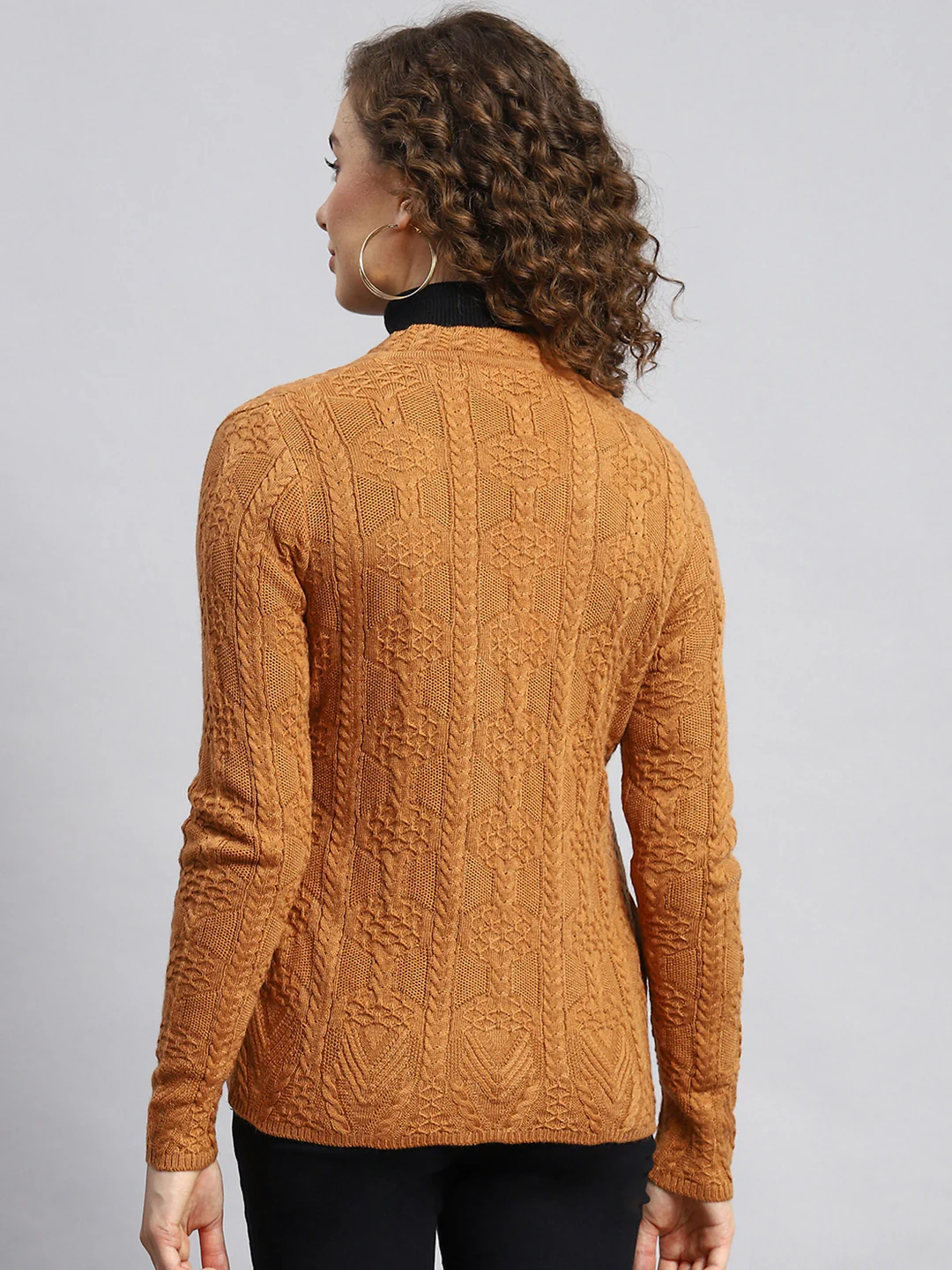 Women Mustard Self Cardigan - Image 5