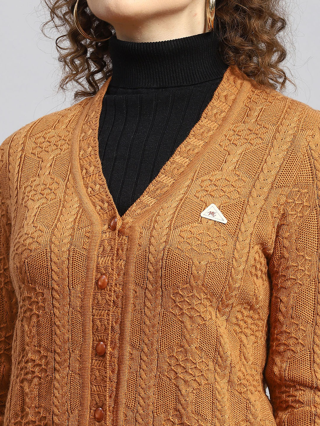 Women Mustard Self Cardigan - Image 6