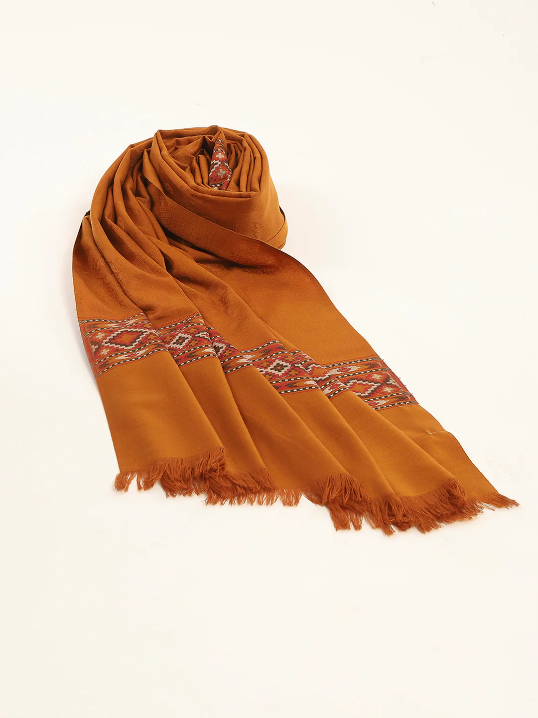Women Mustard Self Design Shawl - Image 5