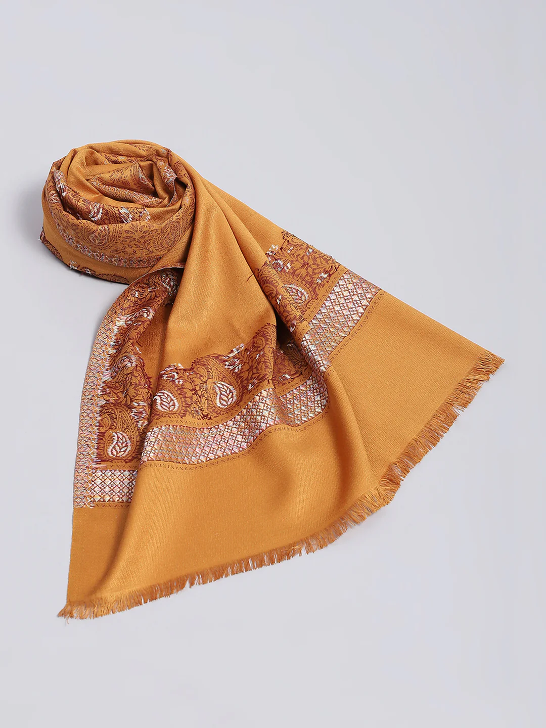 Women Mustard Self Design Stole - Image 6
