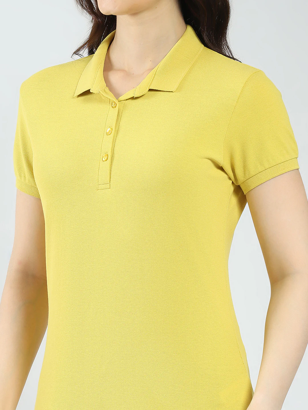 Women Mustard Solid Collar Half Sleeve T-Shirt - Image 6