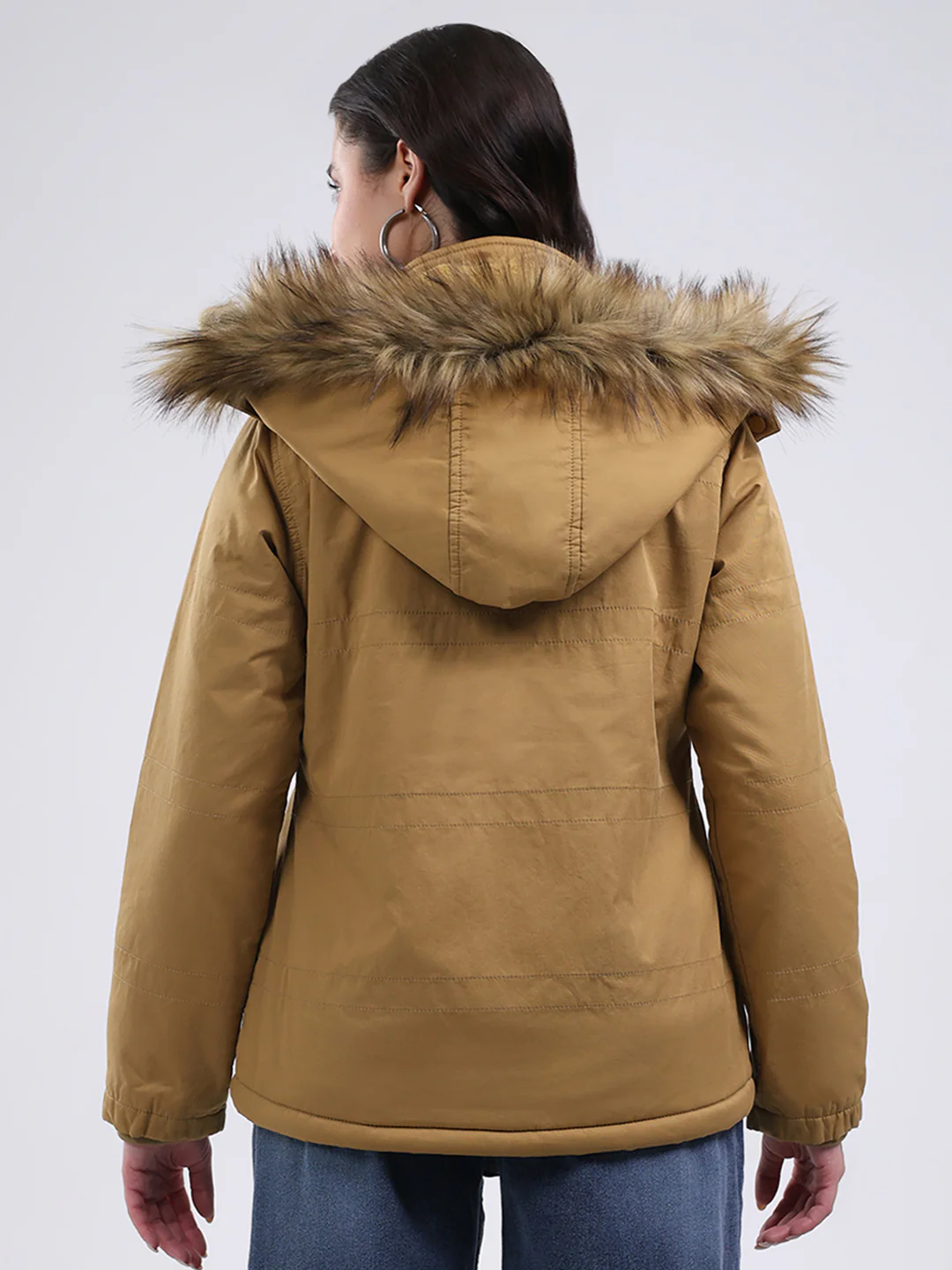 Women Mustard Solid Hooded Full Sleeve Jacket - Image 5