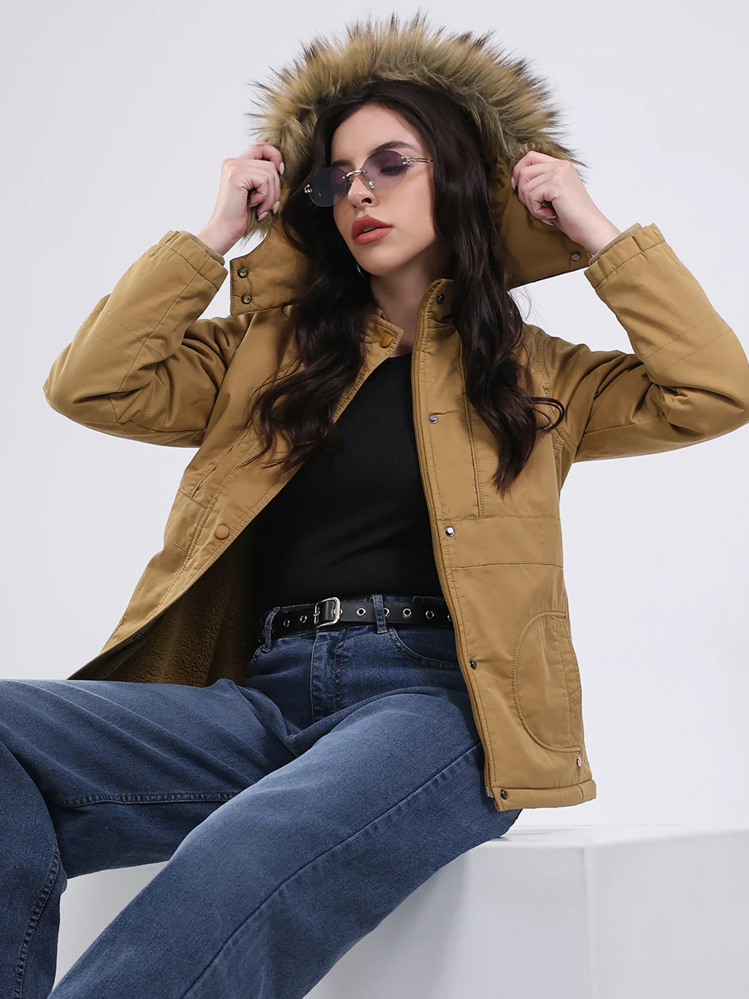 Women Mustard Solid Hooded Full Sleeve Jacket - Image 6