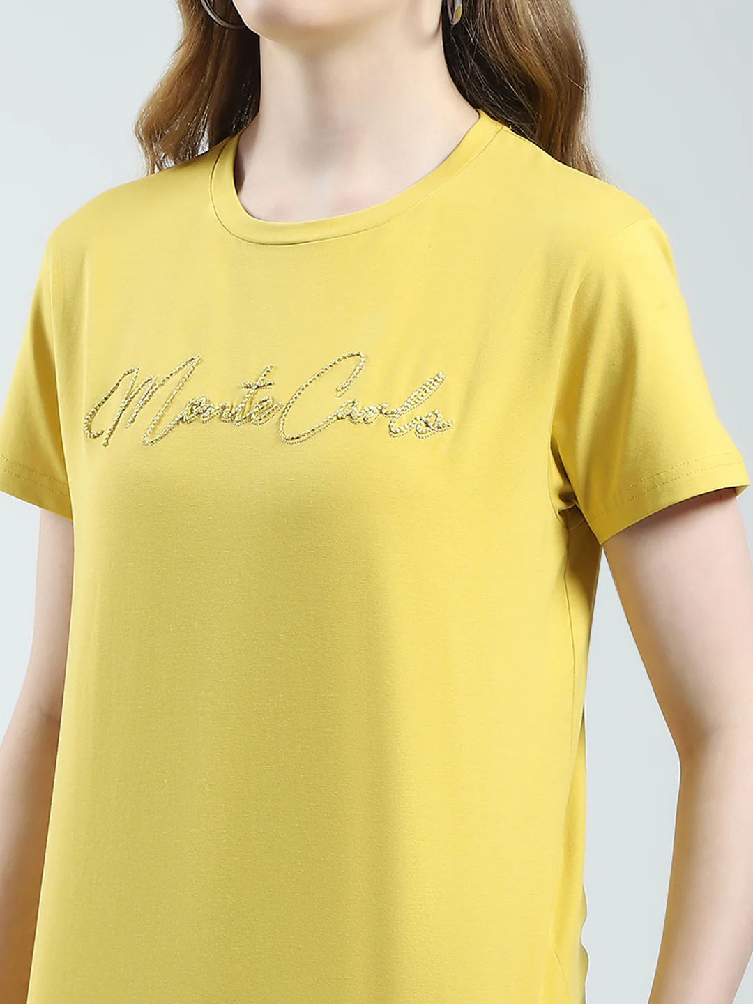 Women Mustard Solid Round Neck Half Sleeve Top - Image 6