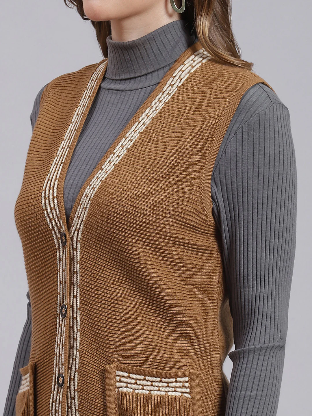 Women Mustard Solid Wool blend Cardigan - Image 6