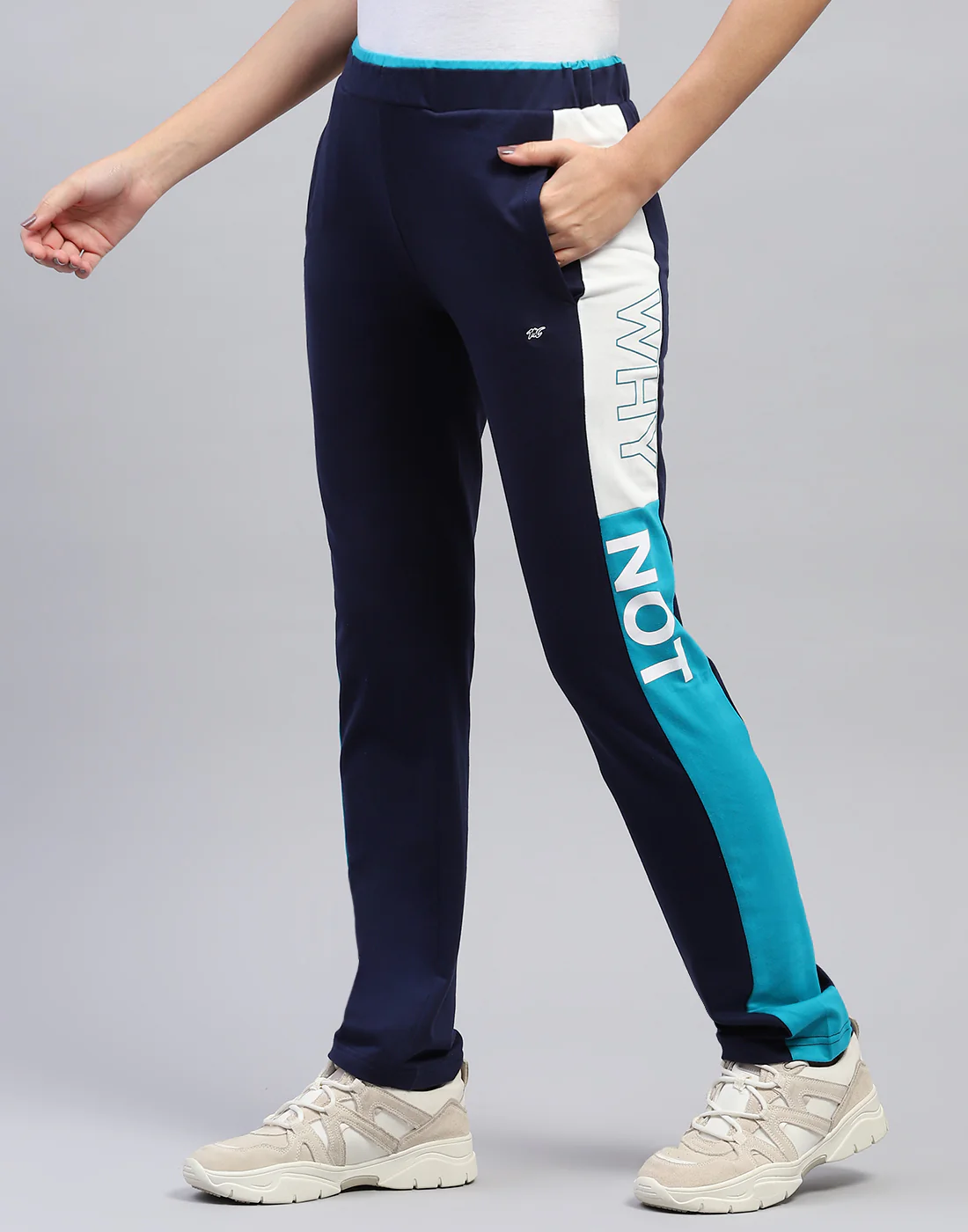 Women Navy Blue Colourblocked Regular Fit Lower - Image 4
