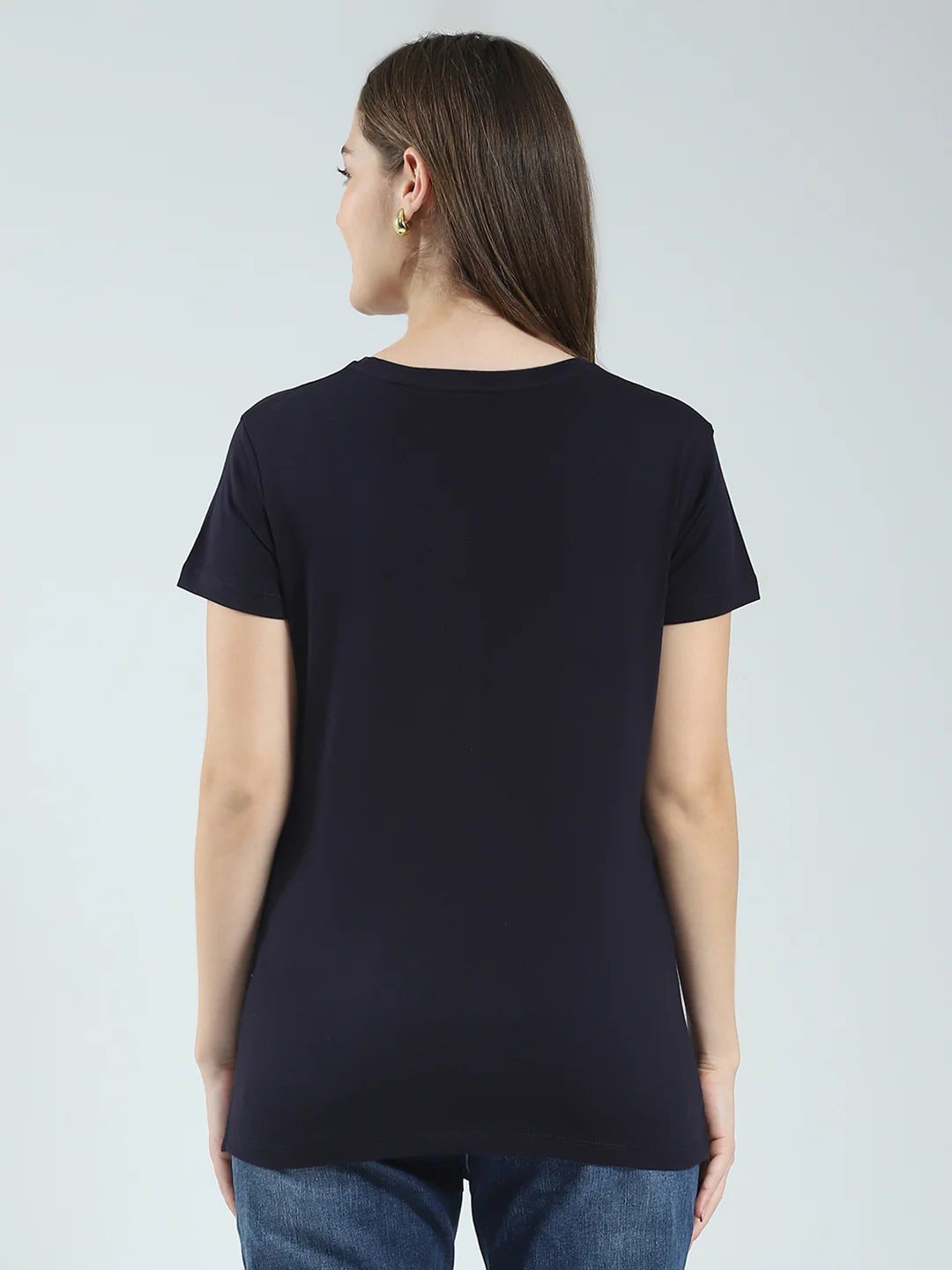 Women Navy Blue & Peach Printed Round Neck Half Sleeve Top (Pack of 2) - Image 10