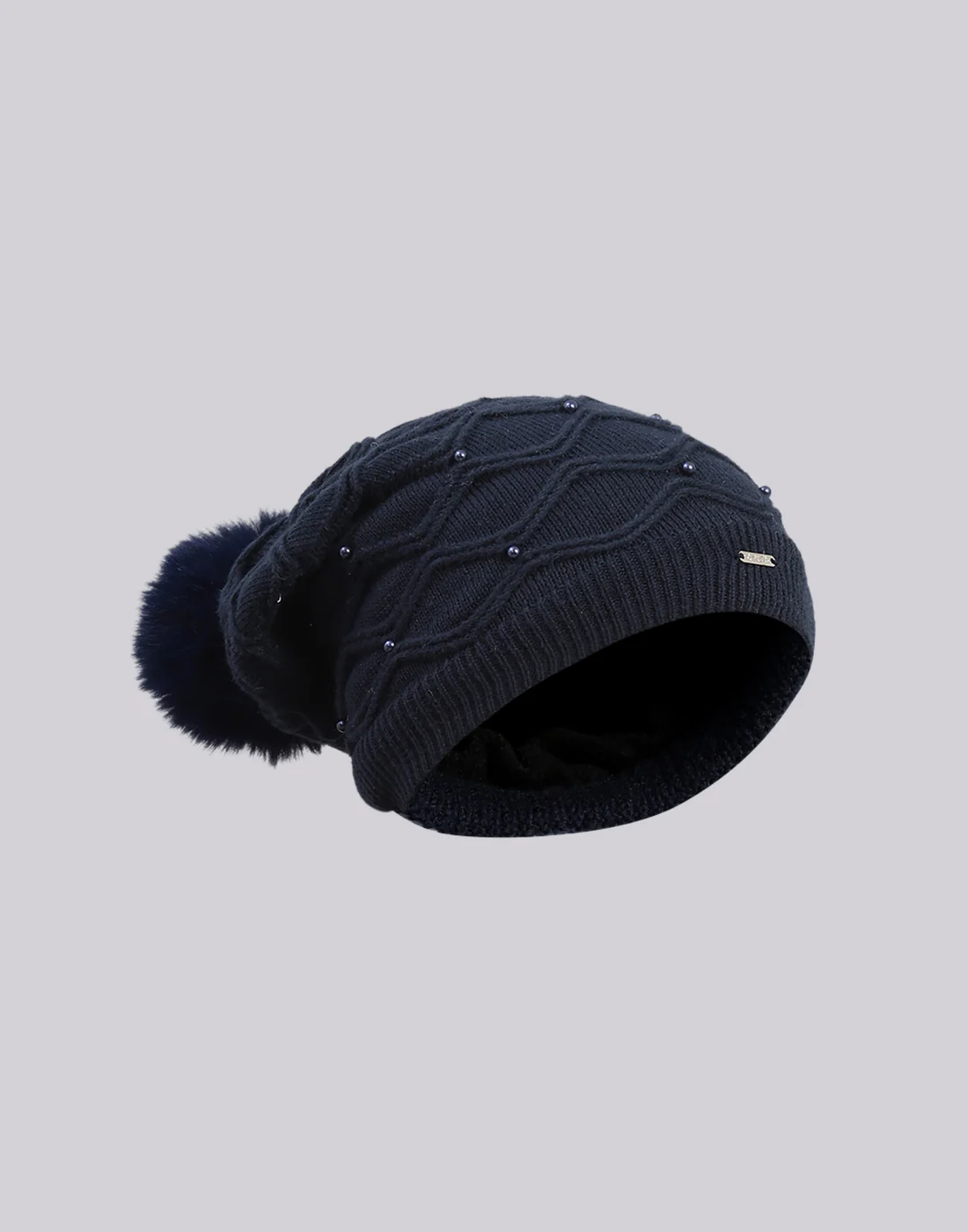 Women Navy Blue Printed Blend Wool Cap - Image 5