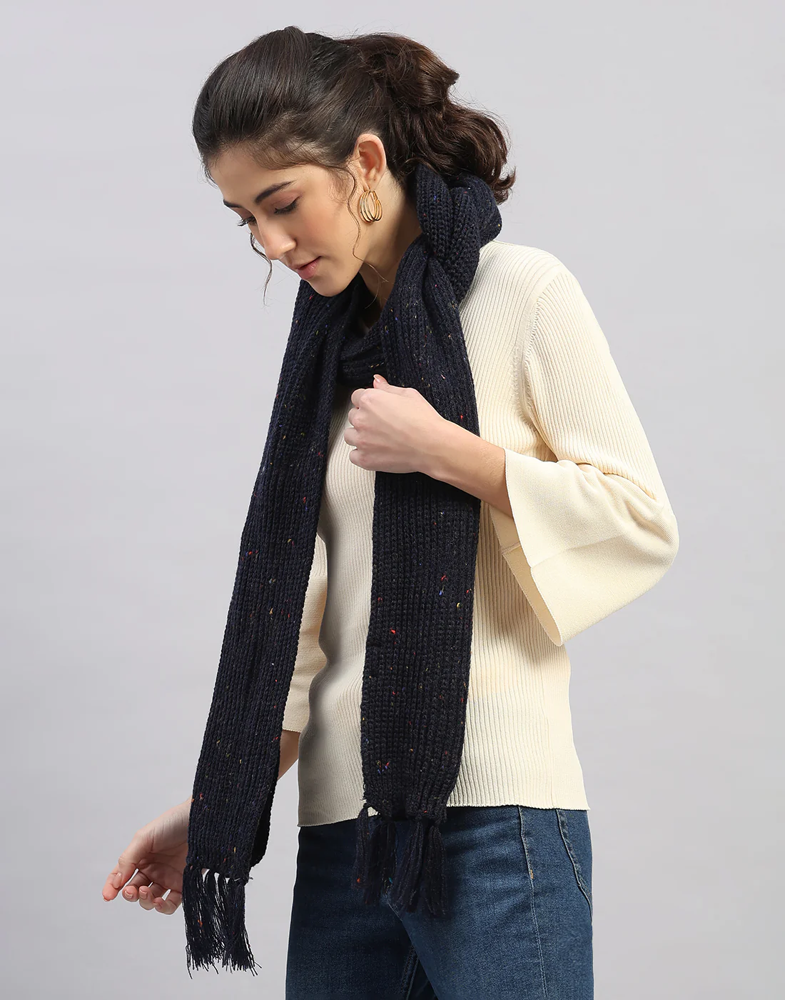 Women Navy Blue Printed Blend Wool Mufflers - Image 2