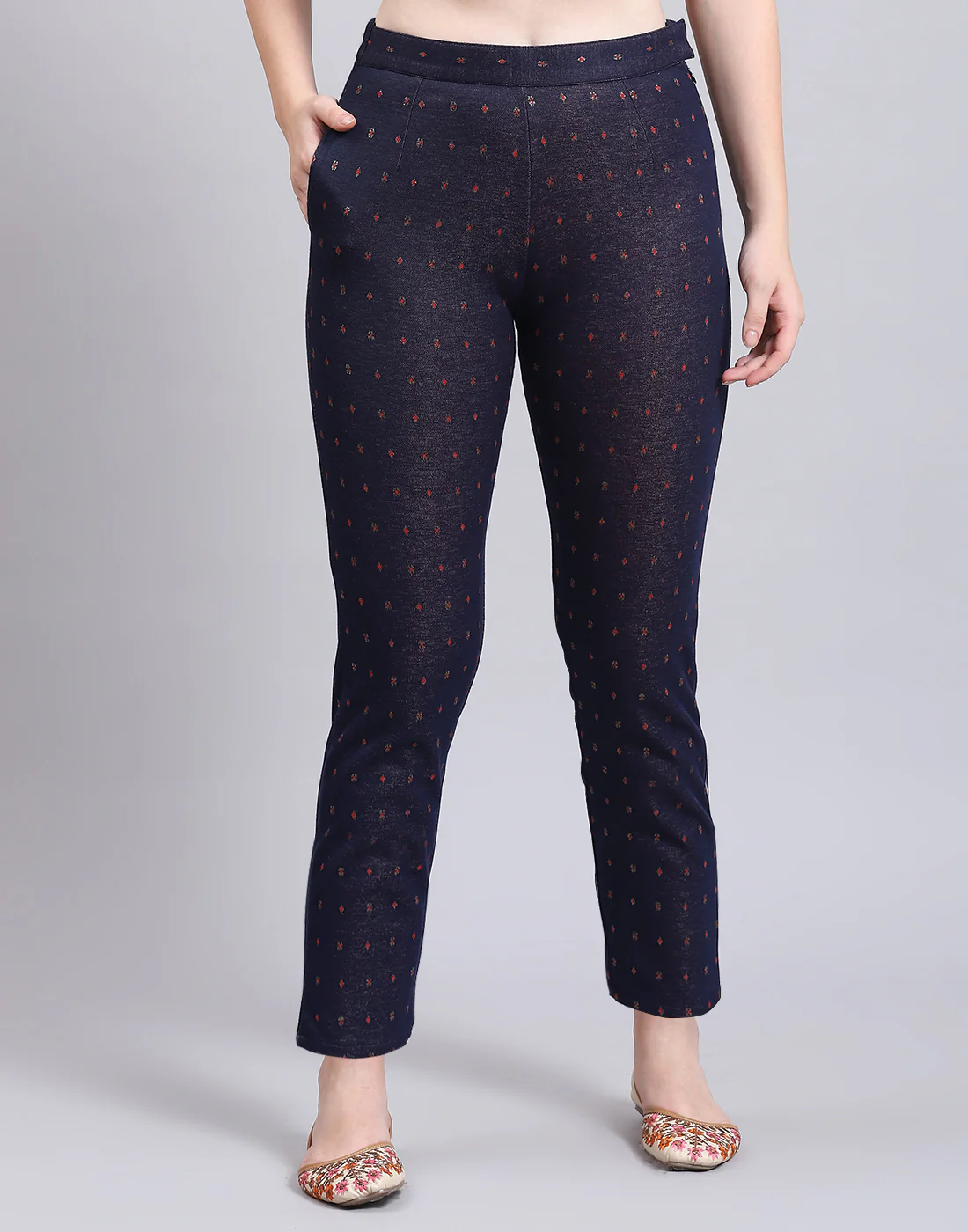 Women Navy Blue Printed Collar Full Sleeve Kurtis Set - Image 8