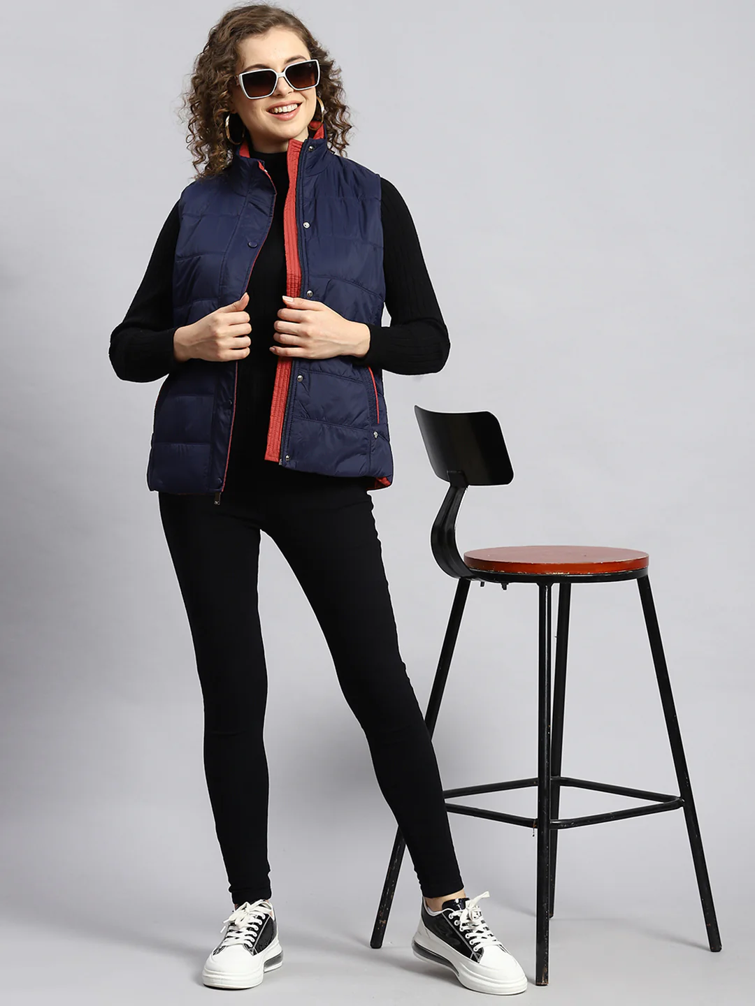 Women Navy Blue Printed Jacket - Image 2