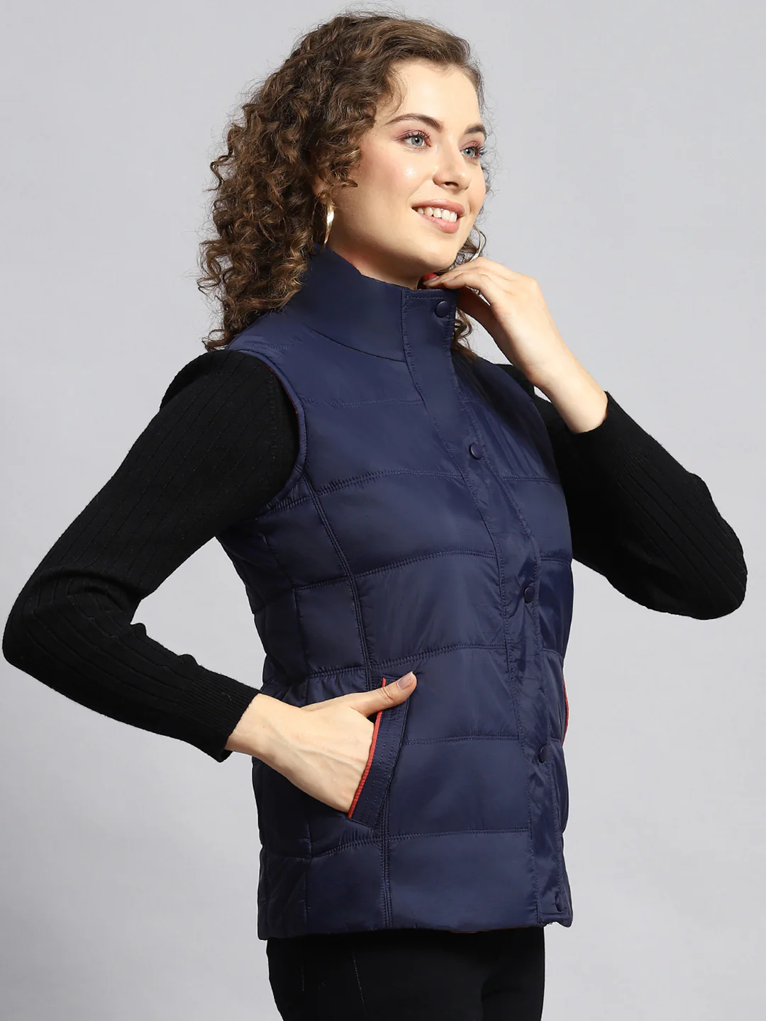 Women Navy Blue Printed Jacket - Image 3