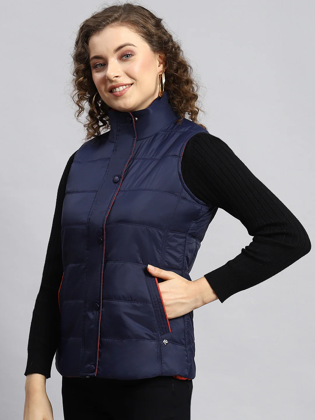 Women Navy Blue Printed Jacket - Image 4