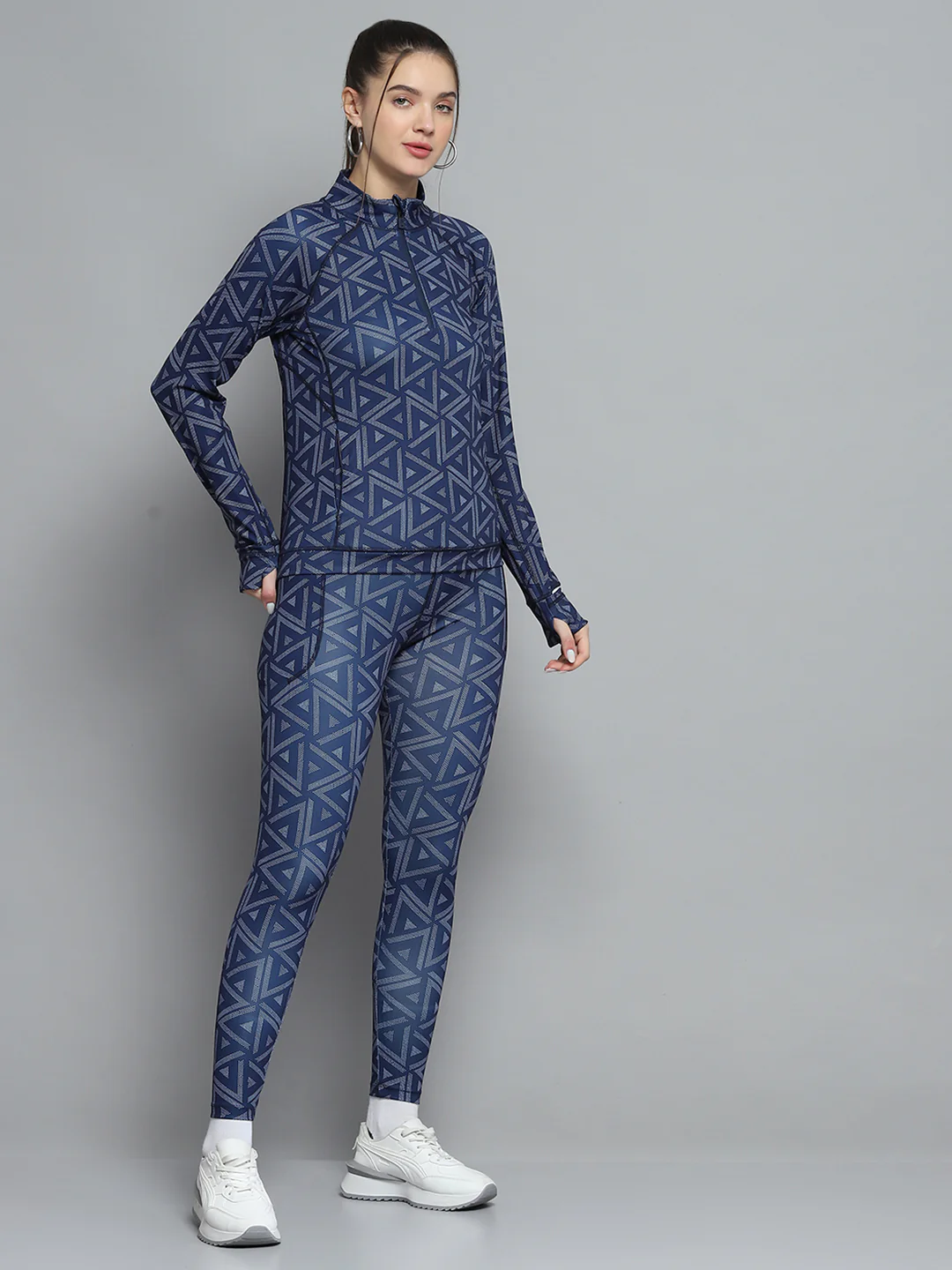 Rock.it Women Navy Blue Printed Mock Neck Full Sleeve Tracksuit - Image 4