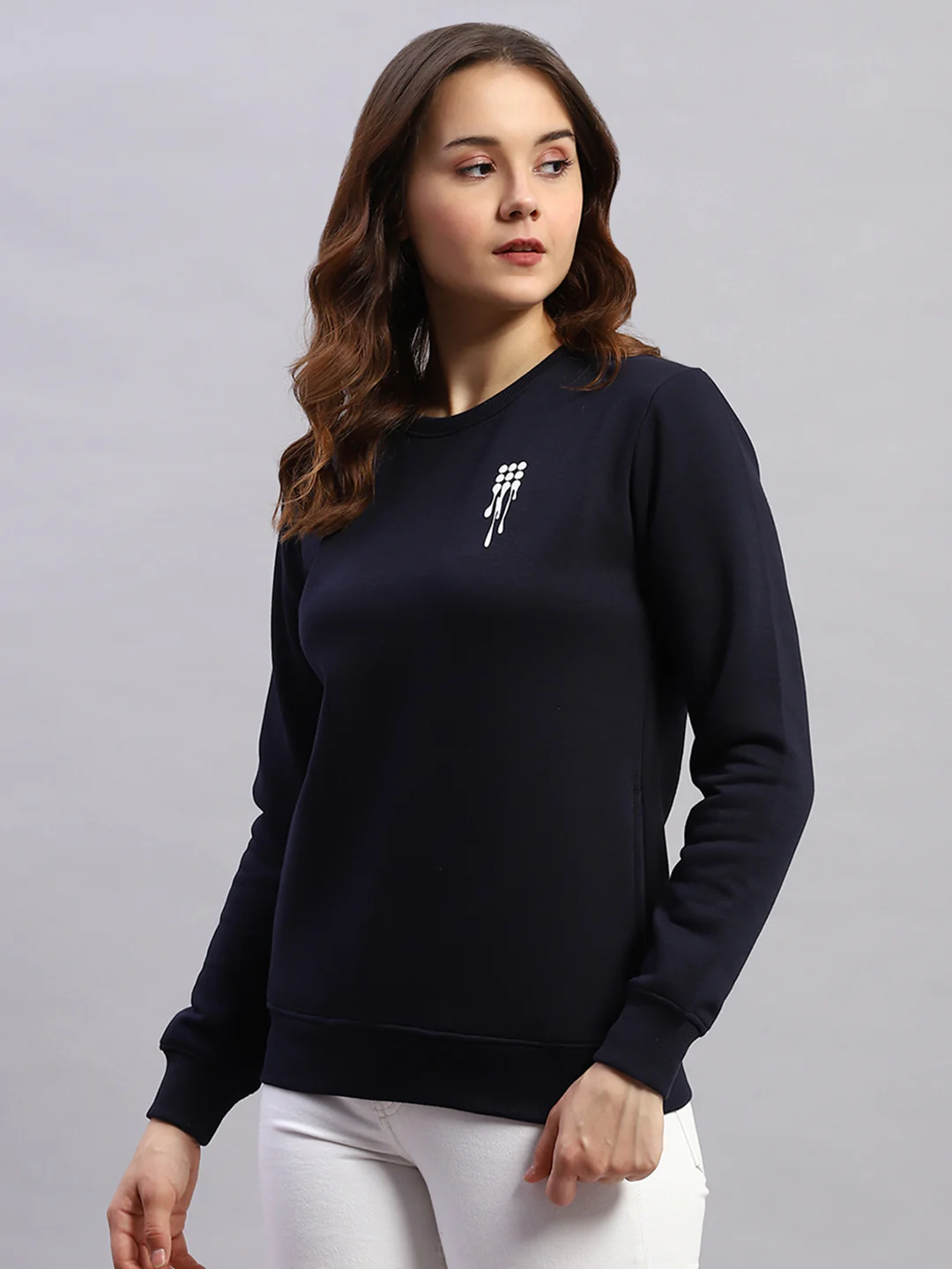 Rock.it Women Navy Blue Printed Round Neck Full Sleeve Sweatshirt - Image 3